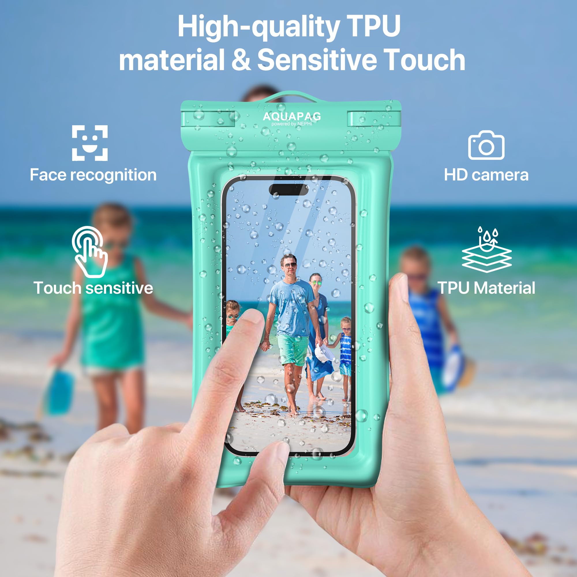 Nephi IP68 Funda Impermeable para teléfono, 2 Piezas, hasta 20 cm, Ajustable con cordón para el Cuello, Funda de teléfono Impermeable Flotante para Vacaciones, Playa, Piscina, artículos Esenciales de