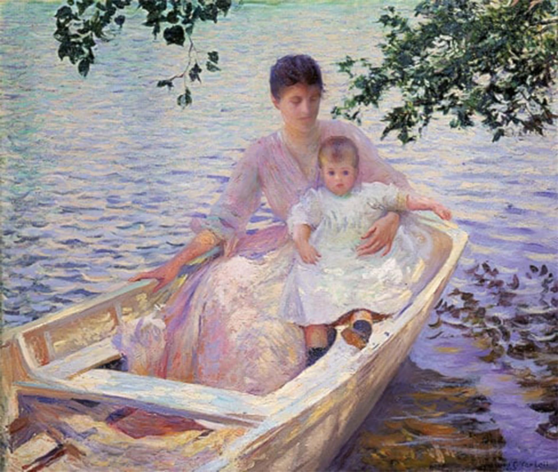 POSTERIIk Vintage Art Print Images Pictures Print Mother and Child in a Boat by Edmund Charles Tarbell Modern Colour Posters for Office Home Decor 60x90cm