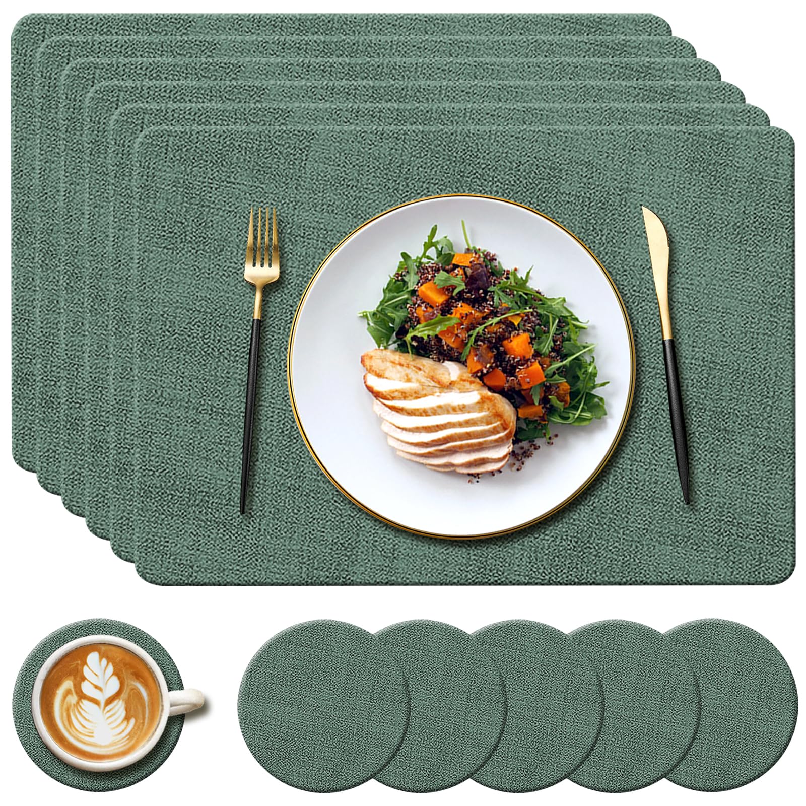 YUNJUER Leather Placemats and Washable Coasters, Heat Resistant 212 °F, Non-Slip and Waterproof