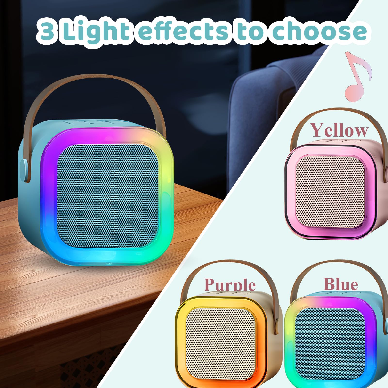 Karaoke per Bambini con 2 Microfoni Wireless – Altoparlante Bluetooth 5.0 con Luci LED e Effetti Vocali – Portatile per Feste, Compleanni e Regali