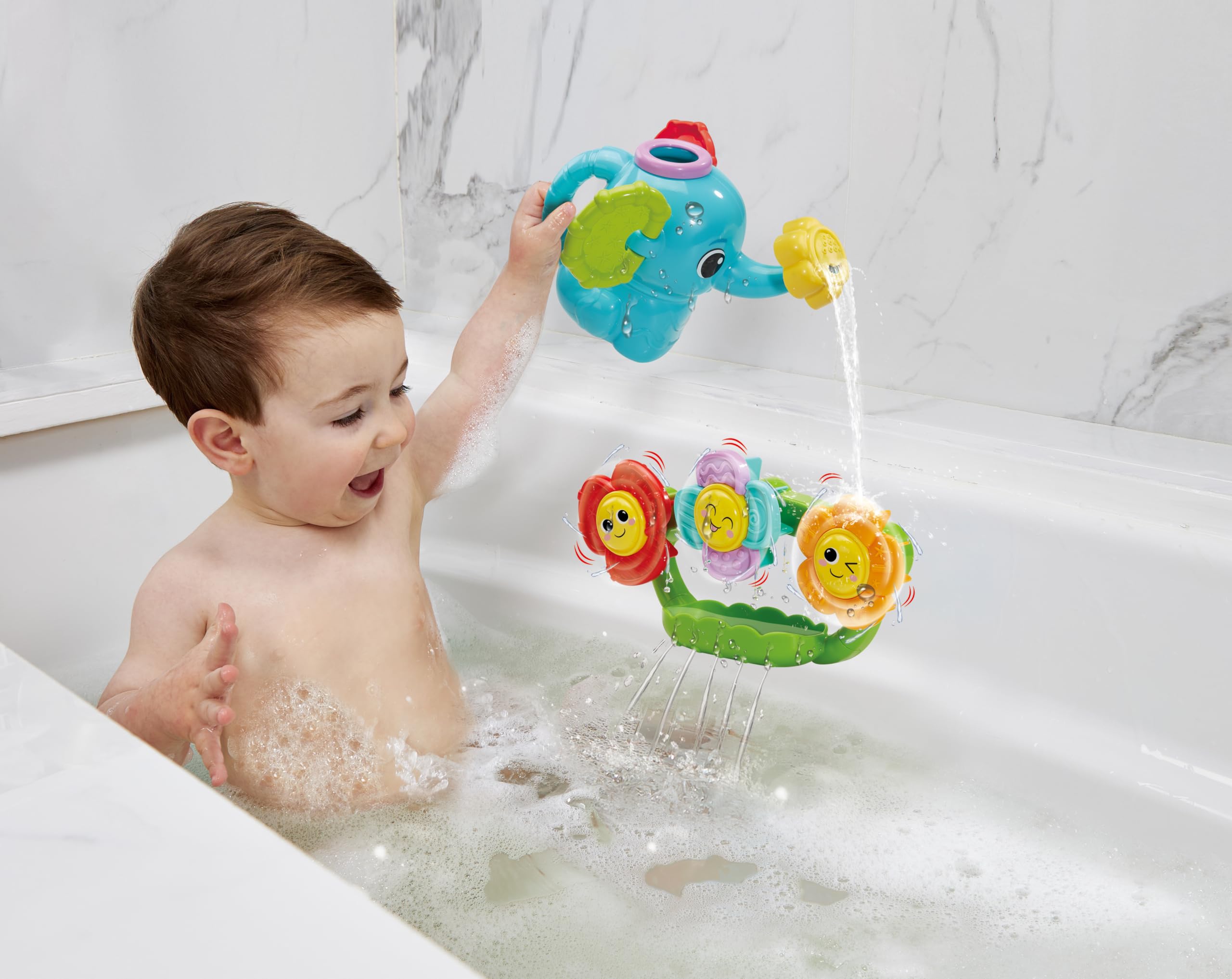 VTech Splash & Spin Bathtime Flowers, Bath Toy, Includes Elephant Watering Can & Spinning Flowers - Image 3