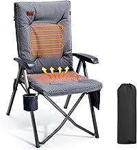 EVER ADVANCED Heated Camping Chairs for Adults Heavy Duty 3 Heat Levels Loadable 150kg High Back Oversized Folding Garden Chair Padded 6cm Comfy with Cup Holder Side Pocket 4-Position Recliner