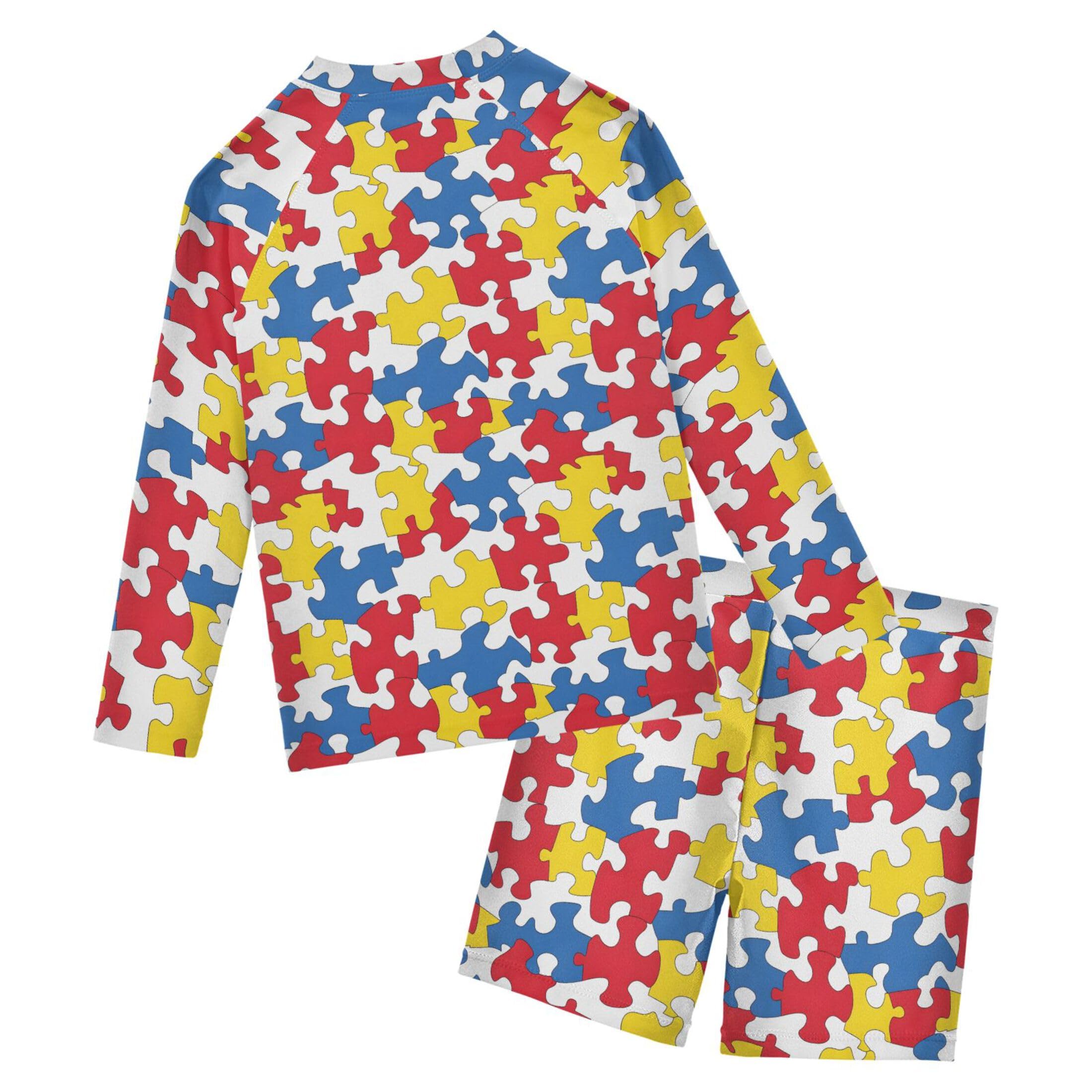 Jigsaw Puzzle Baby Boys' Toddler Long Sleeved Rashguard Swim Bathing Suit Set B0403491