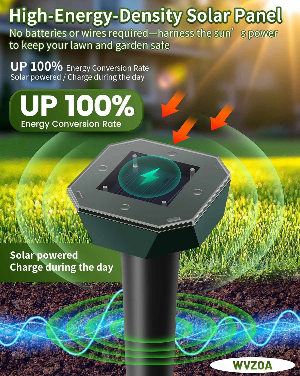 Snake & Mole & Rabbit & Skunk Repellent Solar Powered, 2026 Upgraded Ultrasonic Deterrent, IP65 Waterproof, Gopher Groundhog Chipmunk Raccoon and Vole Repellent & Deterrent for Lawn & Garden, 4 Pack