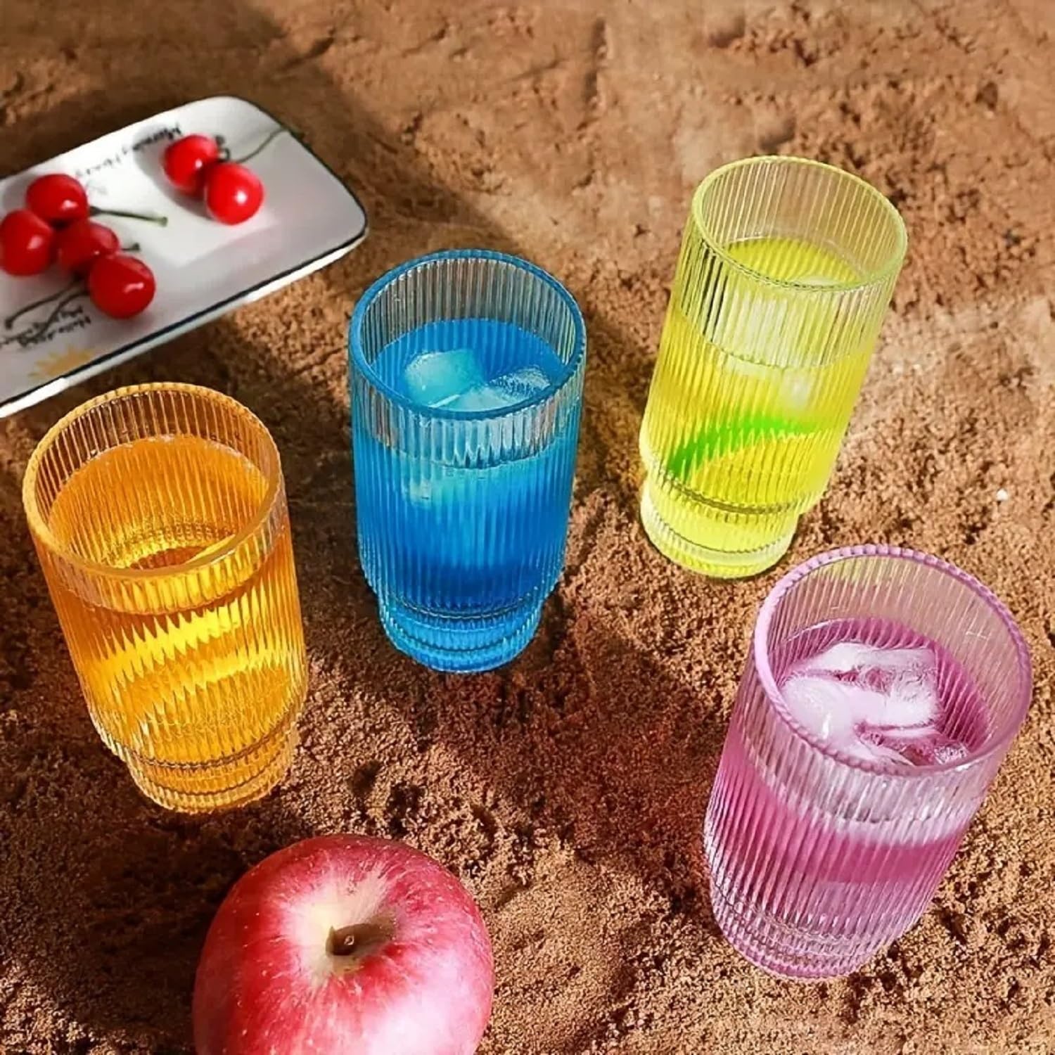 Melbify Ribbed Mocktail Glasses | Set of 6 | 350 ml | Highball Cocktails Glasses | Tall Glasses for Cocktails | Long Island Cocktail Glasses | Unique LIIT Juice Glasses, Transparent 2