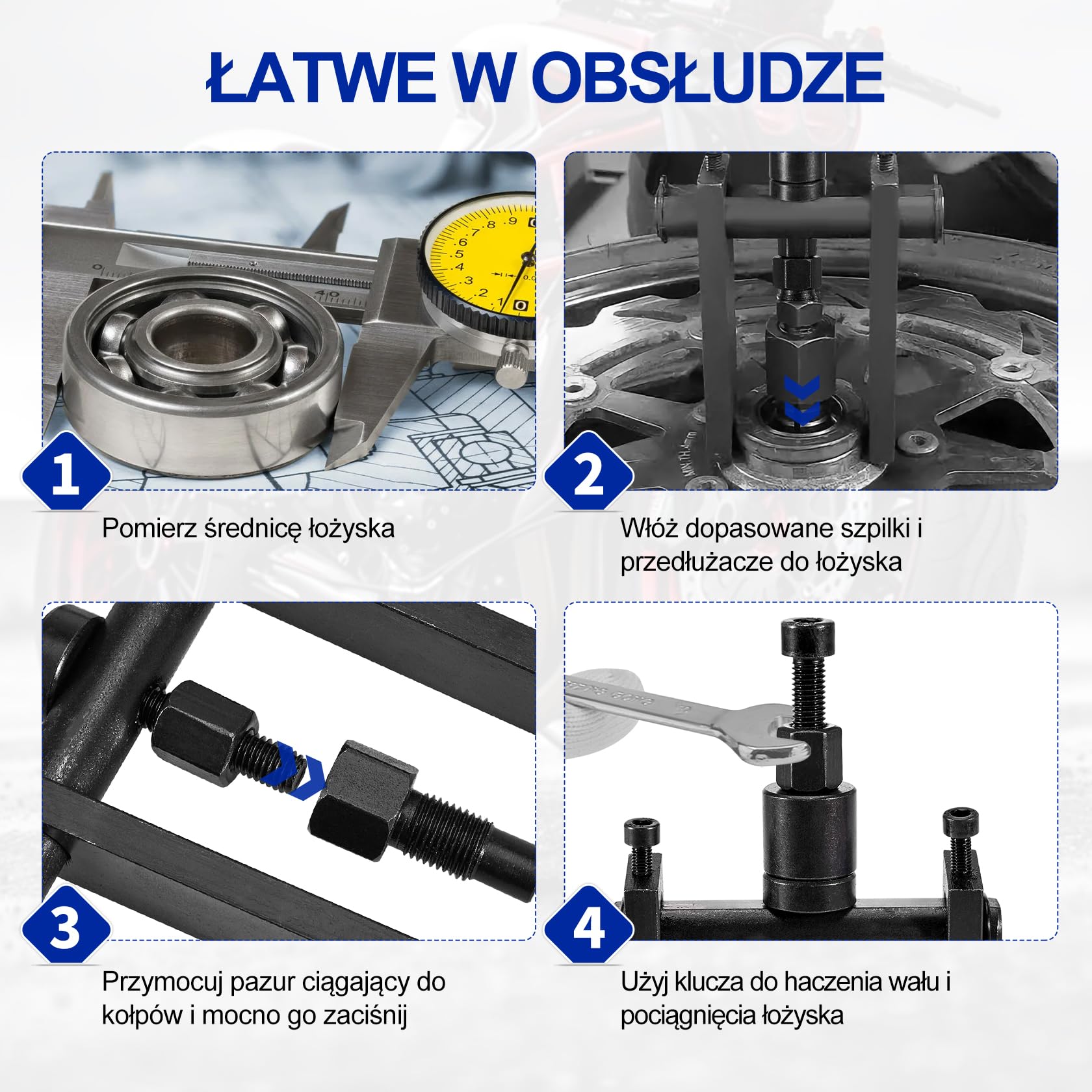 CarBole Zestaw ściągaczy do łożysk wewnętrznych do motocykla, 10 sztuk, 8–25 mm, zestaw ściągaczy do łożysk wewnętrznych, wkładka pilota młotka ślizgowego, wyciągacz otworów ślepych, uniwersalny do