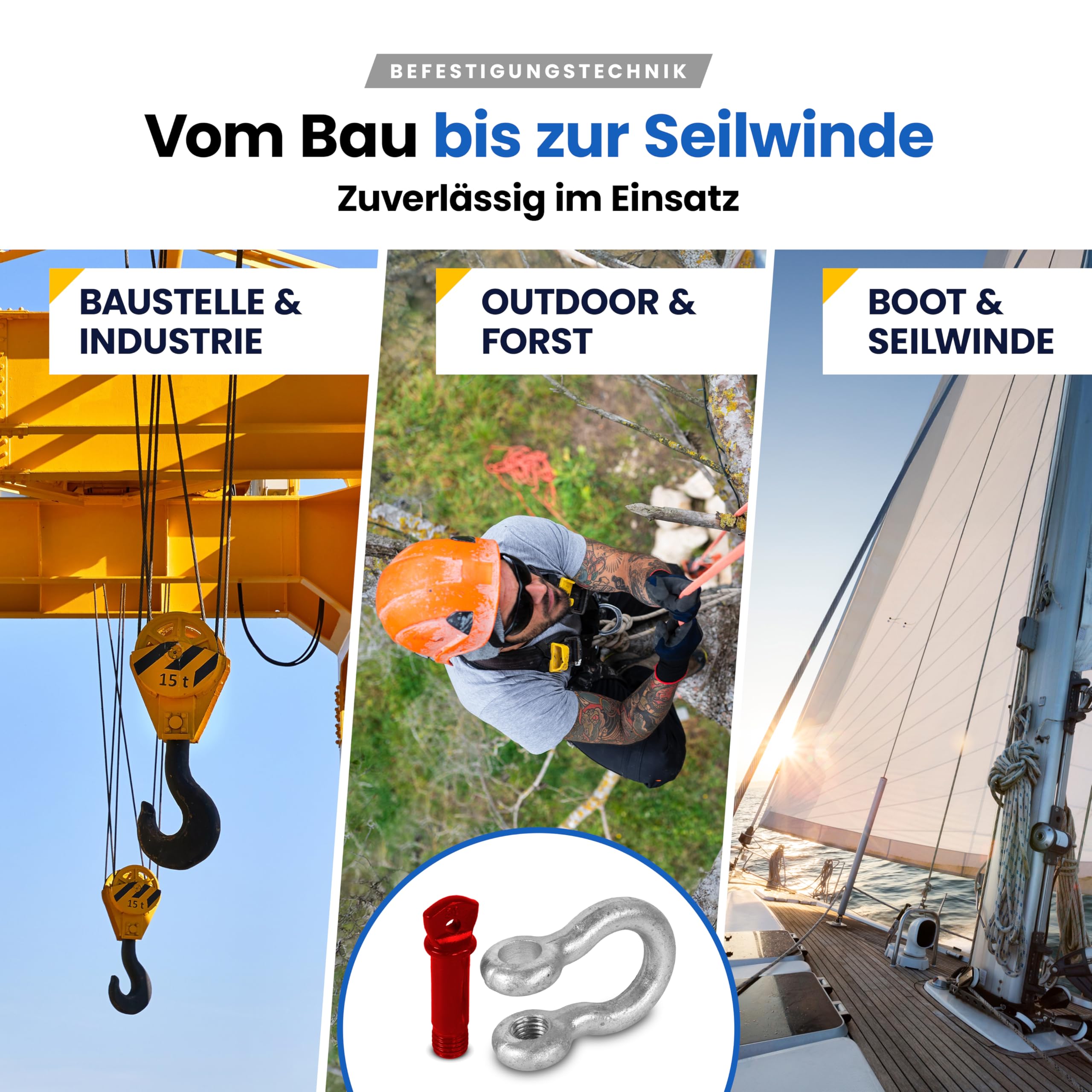 Schäkel hochfest geschweift - Größe & Menge wählbar: WLL 0,33-12 Tonnen Tragkraft - hochbelastbarer feuerverzinkter Stahl (1 Stk, 6,5t)