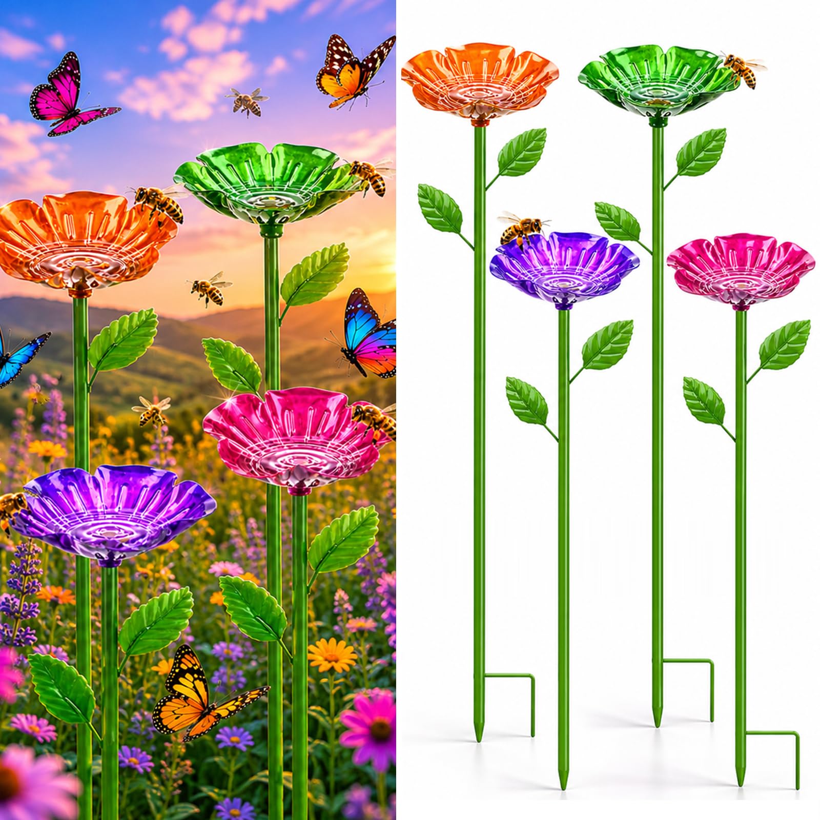 4 Pack Bee Watering Station for Garden Metal Bee Bath