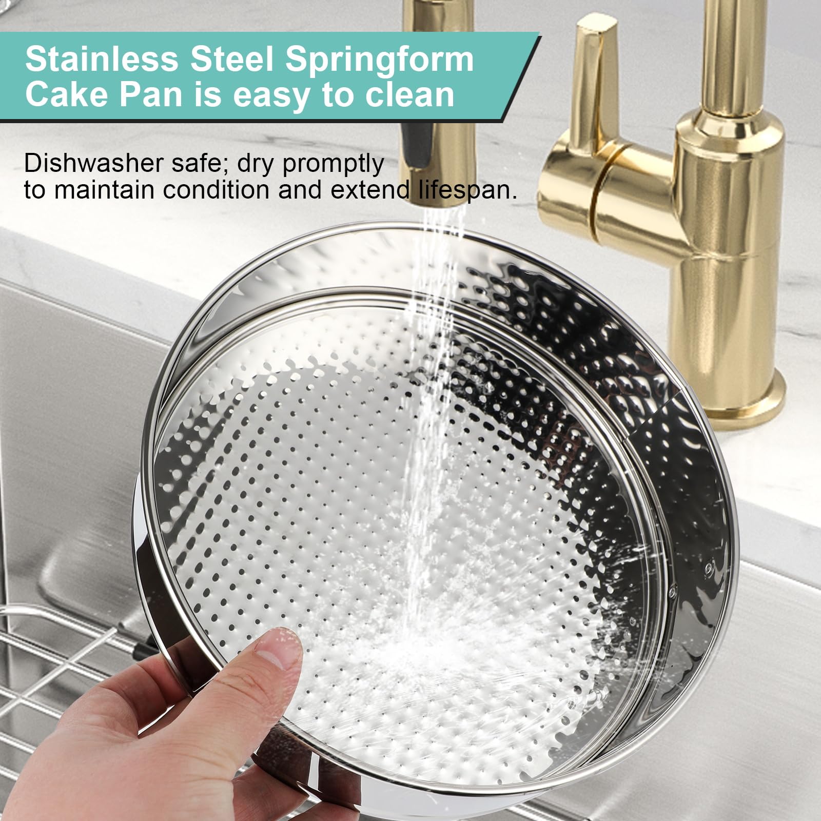 Molde desmontable de acero inoxidable de 25,4 cm con protector de silicona, parte inferior extraíble, papel pergamino, kit de decoración de bolsas y puntas, ideal para fiestas de cumpleaños