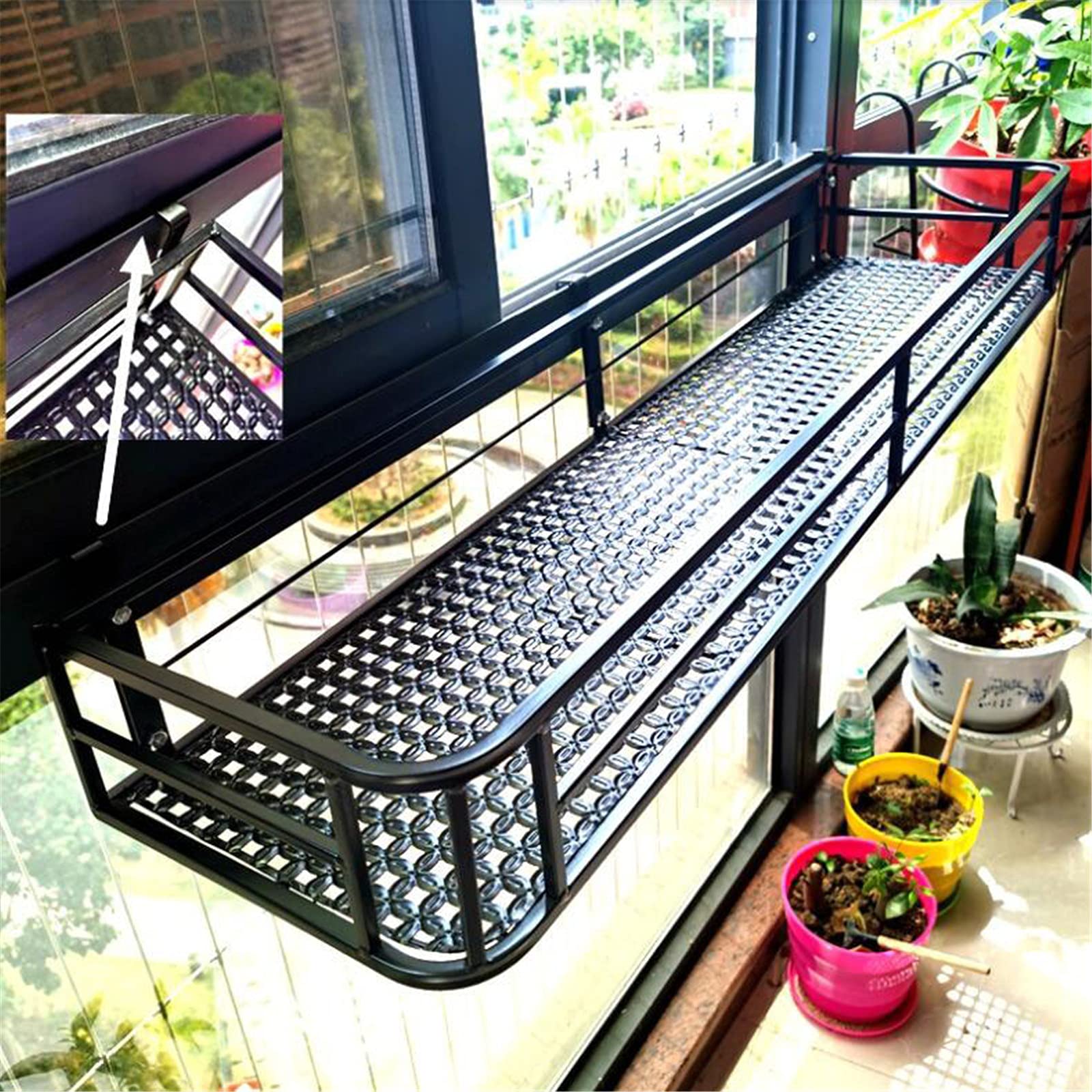 Crochet en métal pour pot de fleurs de balcon – Support durable pour pot de fleurs à suspendre pour balustrade, jardin, clôture, porche, décoration – Support idéal pour plantes d'extérieur pour balcon