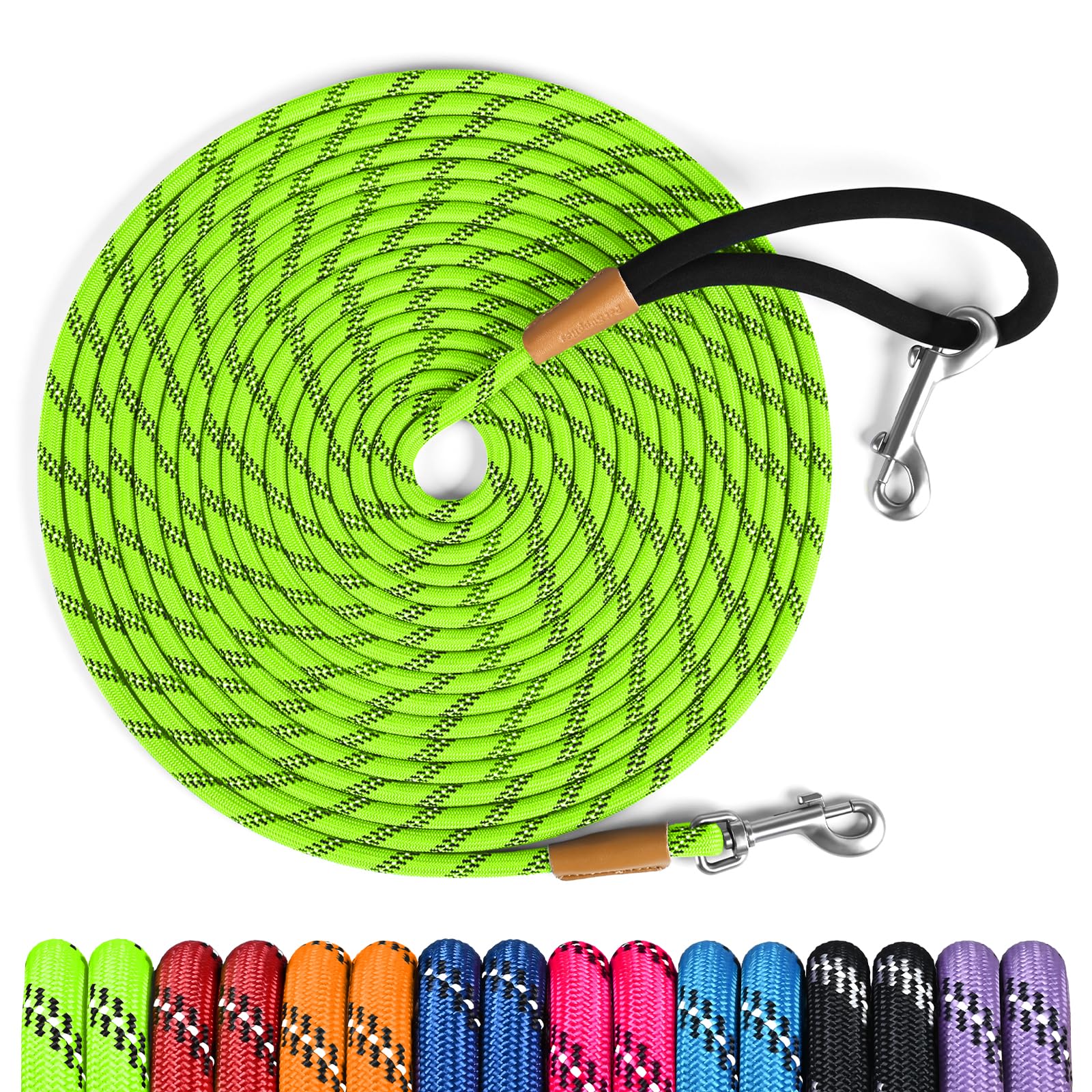 lynxking Long Dog Leash Reflective 15ft 30ft 50ft Check Cord Training Lead Padded Handle Heavy Duty Rope for Puppy Small Medium Large Dogs (Light
