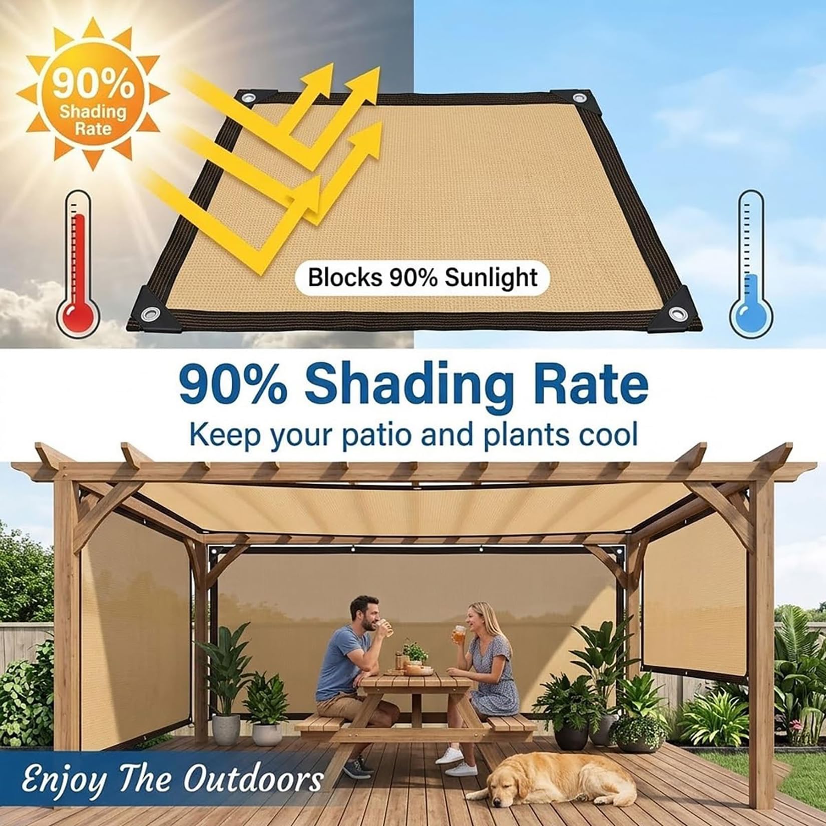 Rete ombreggiante da giardino 4x7m Telo ombreggiante Con Occhielli,Rete Frangivista Resistente Ai Raggi UV | Vela Ombreggiantes HDPE Traspirante Per Esterno Balcone Pergola Cortile
