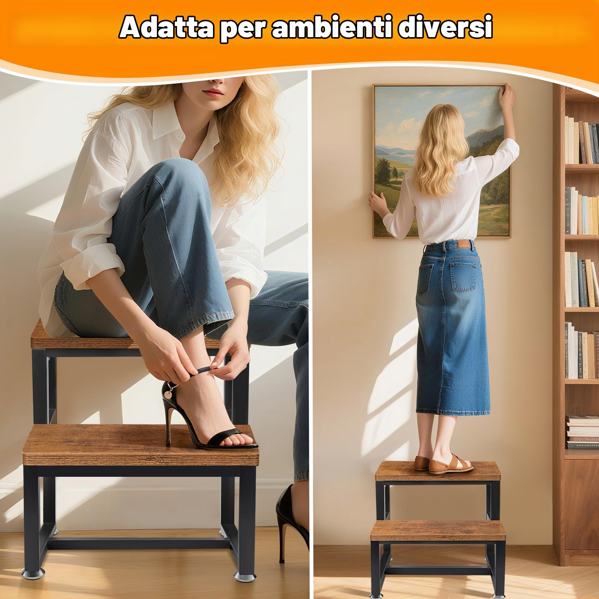 Sgabello per bambini,trave inferiori ispessite,telaio in metallo,2L | portata fino a 136 kg, per cucina, bagno, cameretta dei bambini, struttura stabile,1L