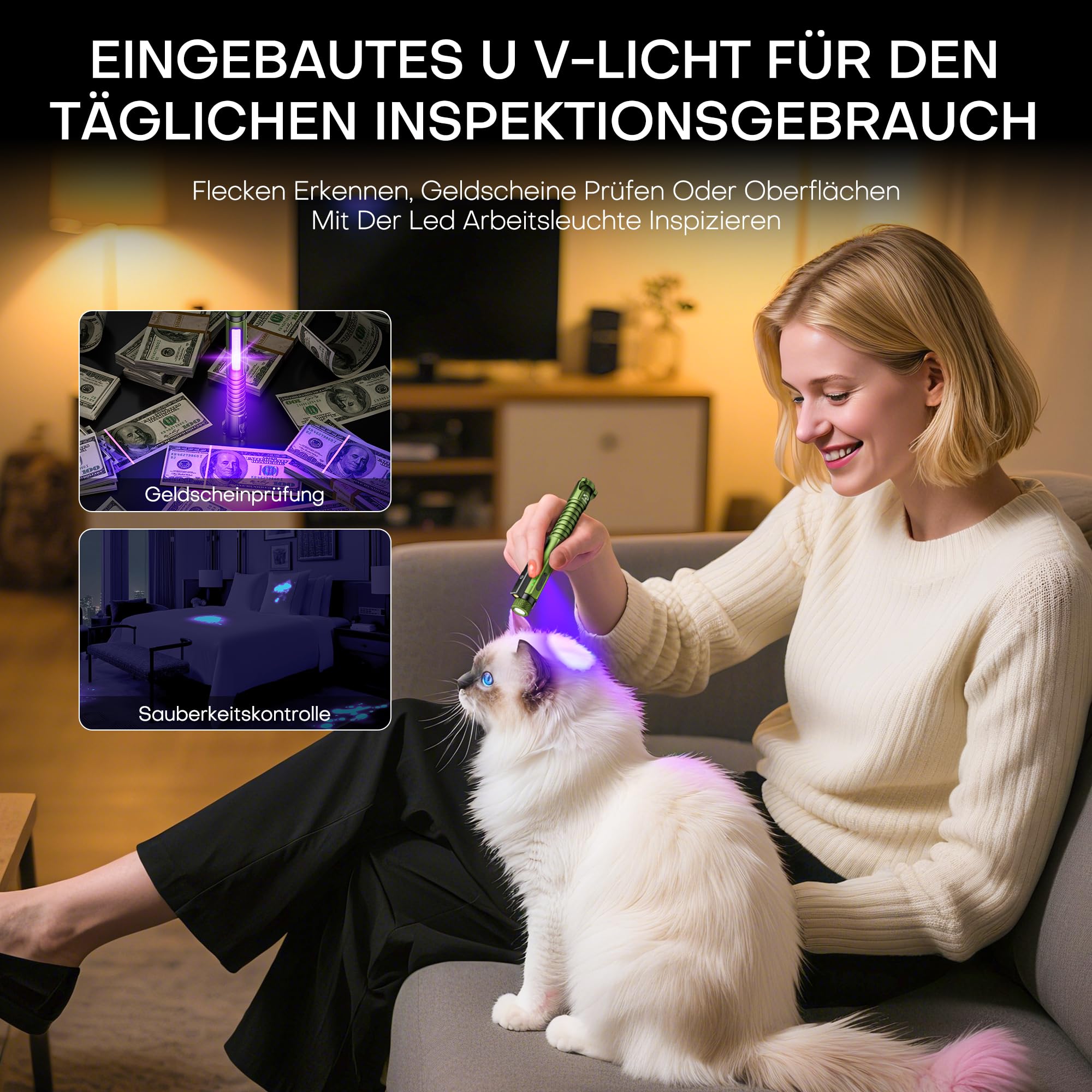 EDC Taschenlampe Wiederaufladbare,800Lumen LED Arbeitsleuchte mit Magnetclip & Magnetfuß, 11 Arbeitsmodi COB Stiftlampe, Ideal für Werkstatt, Zuhause und Notfallbeleuchtung