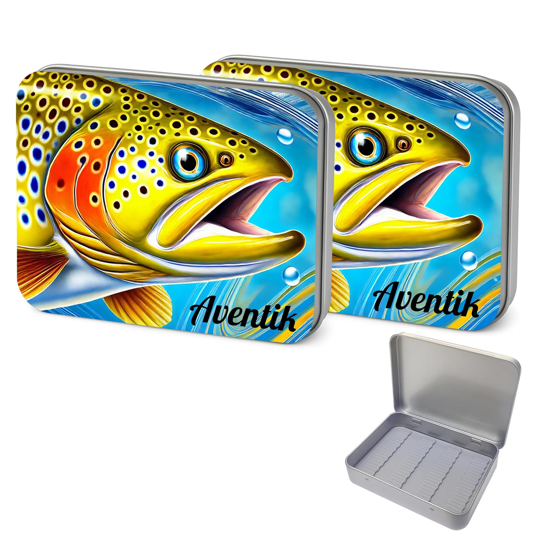 Aventik 2 Packs Compact Metal Fly Fishing Flies Box Lightweight Tinplate Case with Silicone Slots Fit Wet & Dry Fly Storage, Outdoor Tackle Organizer(
