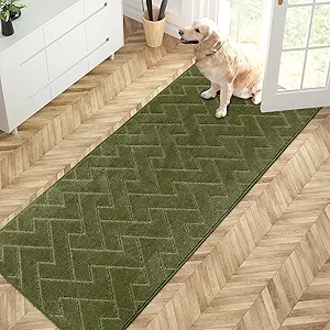 PURRUGS Dirt Trapping Door Mat 32" x 70", Non-Slip Machine Washable Entry Rug, Shoe Scraper, Dog Doormat, Super Absorbent Welcome Mat for Front & Back Door, Muddy Wet Shoes & Paws, Sage Green
