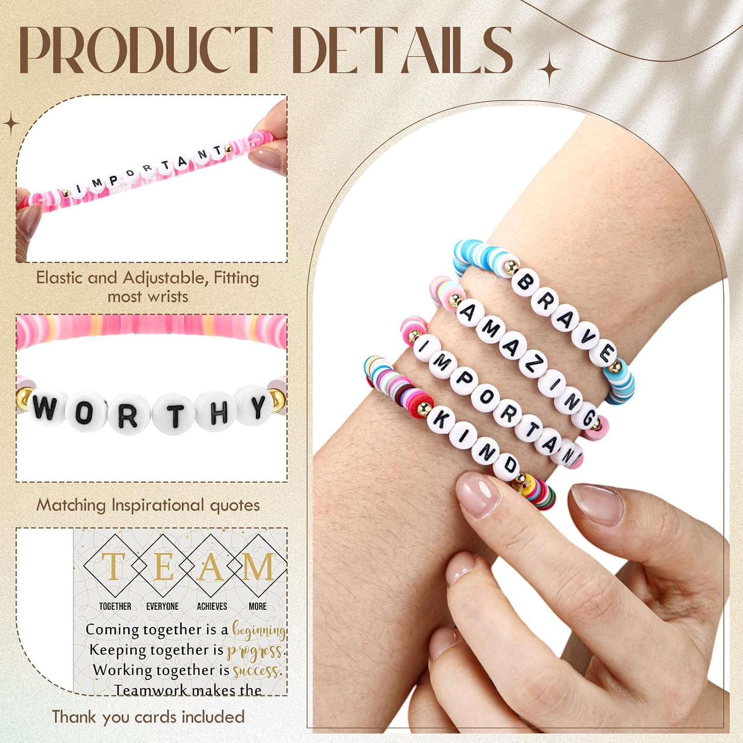 Landical 20 Set Team Gifts for Employees Cheer Friendship Bracelets with Welcome Card Thank You Gifts for Women Men image 3
