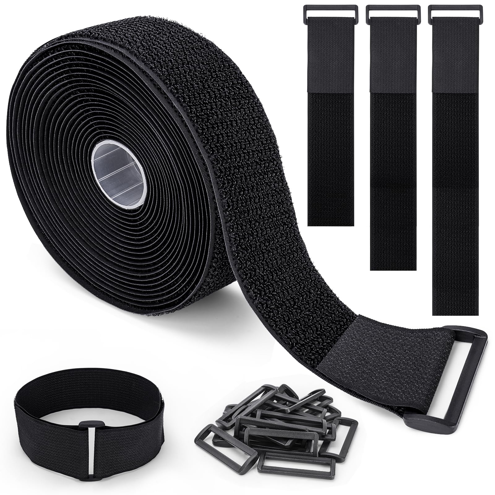 6M x 5CM Fascette Fermacavo con 25 Fibbie, Fascette Fermacavi Riutilizzabili, Cable Management Fascette, Nastro Adesivo a Strappo, Nero Cinghie per Organizzare Cavi, Tubi Flessibili