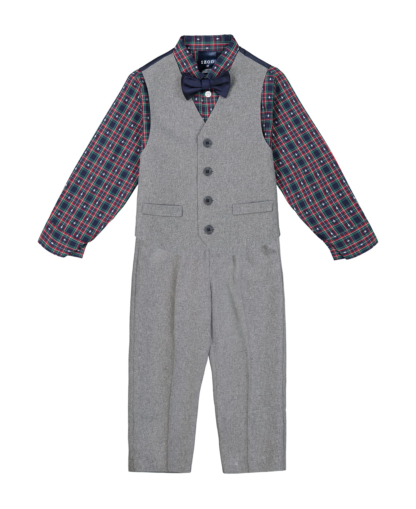 IZOD Boys' 4-piece Formal Dress Up Suit Set, Vest, Pants, Collared Shirt, and Tie