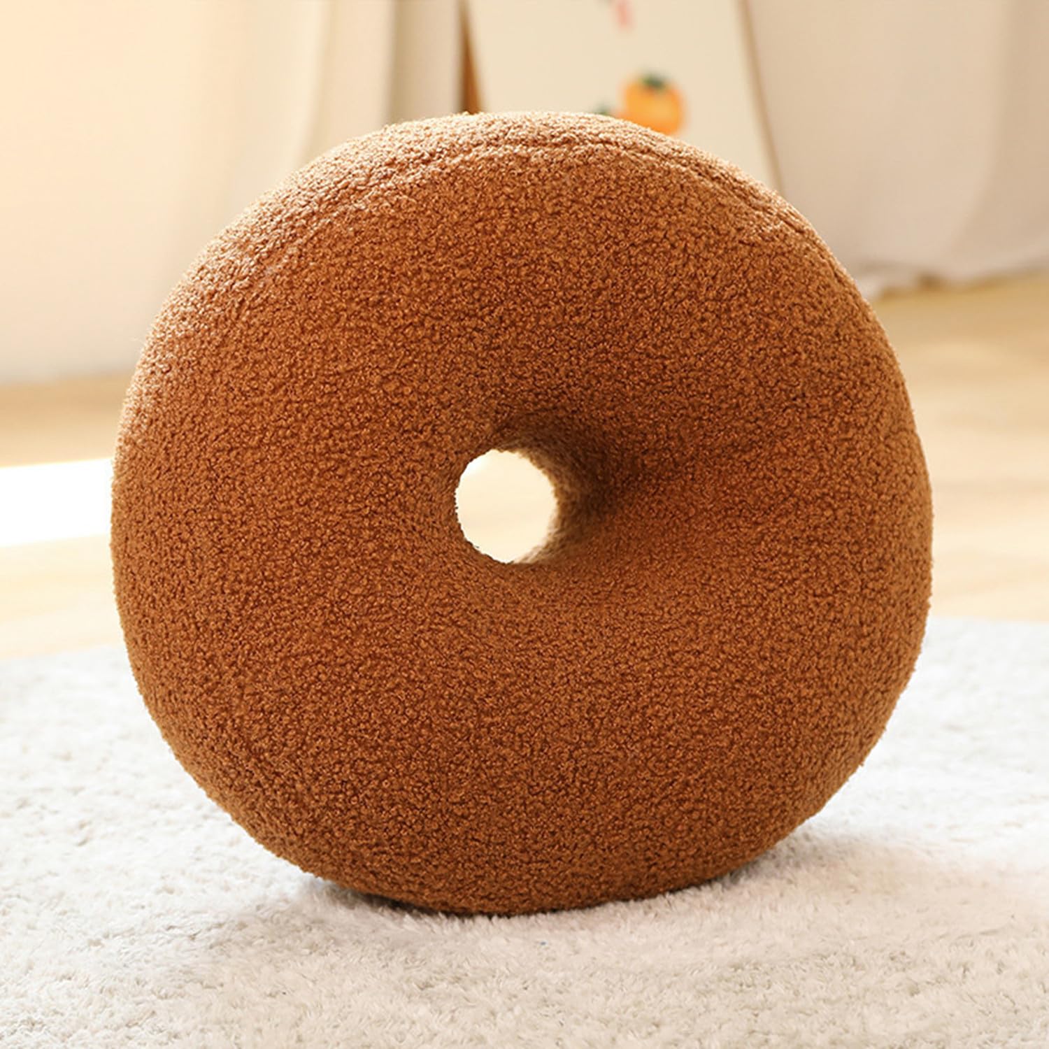Hanchiweier Creative Pillows Geometry Knot Ball Plush Pillow Soft Donut Cashew Shaped Decorative Throw Pillows for Living Room Sofa Cushion (Brown Donut Pillow)