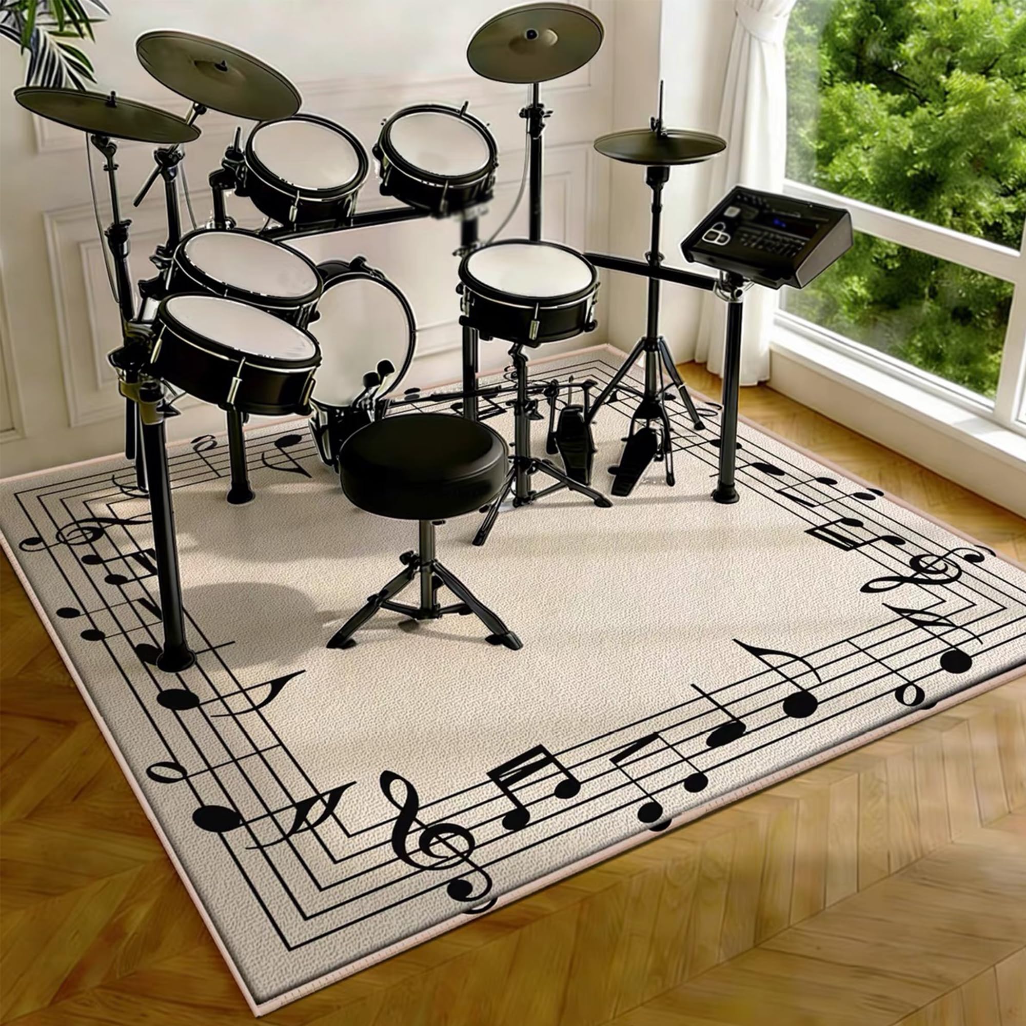 Drumming Drum Rugs, Drum Mat Drum Rug Non Slip Soundproof Mats, 160 x 140 cm Drum Carpet for Drummers Outdoor, Electronic Drum Set Practice Music Rug, Floor Protection Pad for Splash Cymbal Stands