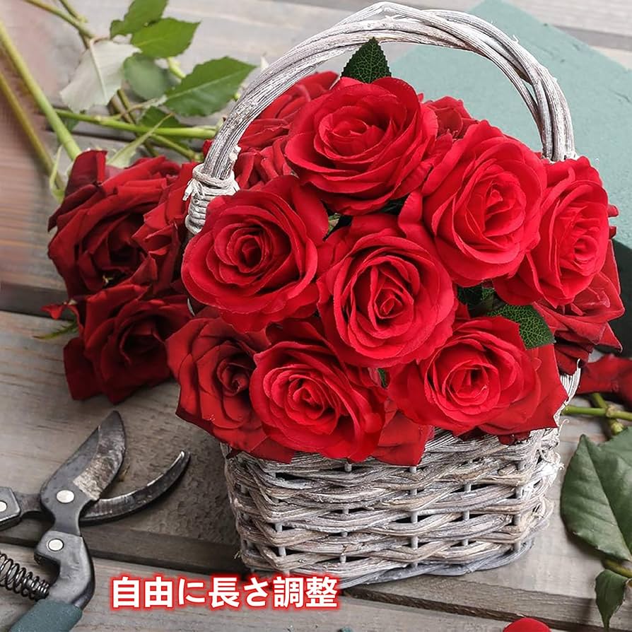 Amazon｜Lakymisy 赤バラ 造花 ローズ花束 10本セット 薔薇 花束
