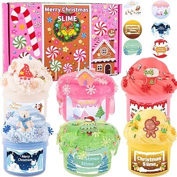 Christmas Stocking Stuffers for Kids-6 Pack Slime, Xmas Gift Toys Kit, Party Favors for Kids, Goodie Bag Stuffers, Classroom Rewards for Teens Girls Boys 4 5 6 7 8 9 10 11 12 Year Old