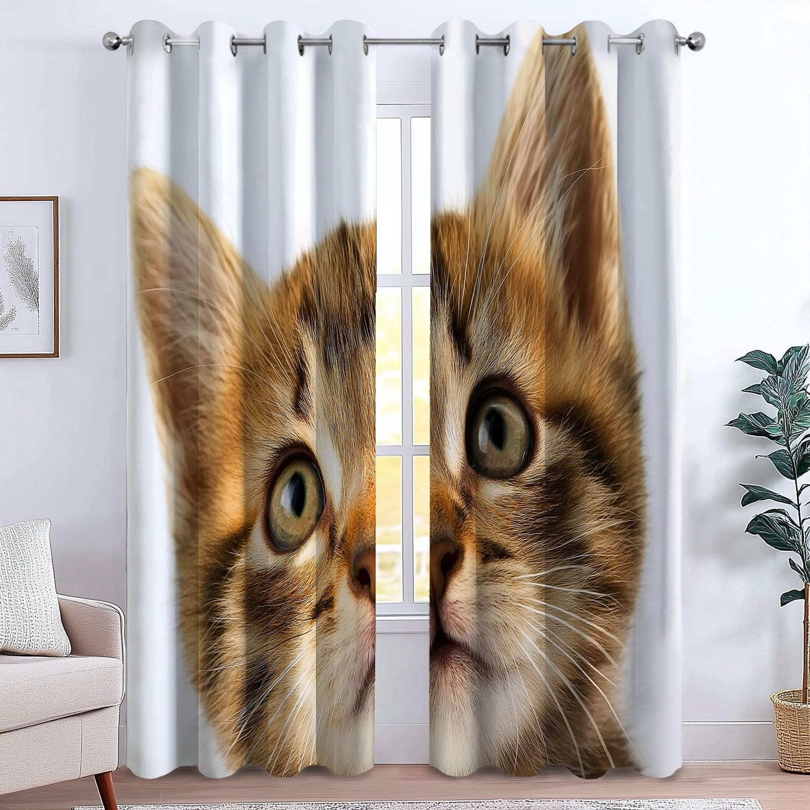 Tiere Katzen In Körben Fotografie Vorhänge 166 x 75 cm, Schlichter Stil Verdunkelungsvorhänge Ösenvorhänge Blickdicht Thermo Lärmschutz, Lichtundurchlässig für Kinderzimmer Schlafzimmer Deko, 2er Set
