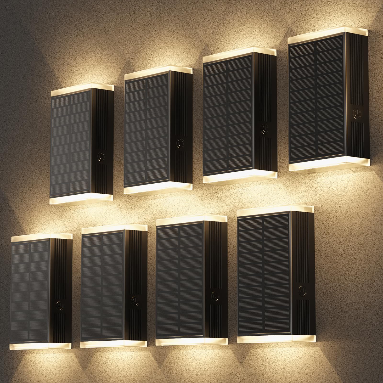 Lot de 8 appliques murales solaires d'extérieur, 3000/4000/6000 K, 3 modes d'éclairage du crépuscule à l'aube, applique murale étanche IP67, lampes solaires de porte d'entrée pour maison, garage