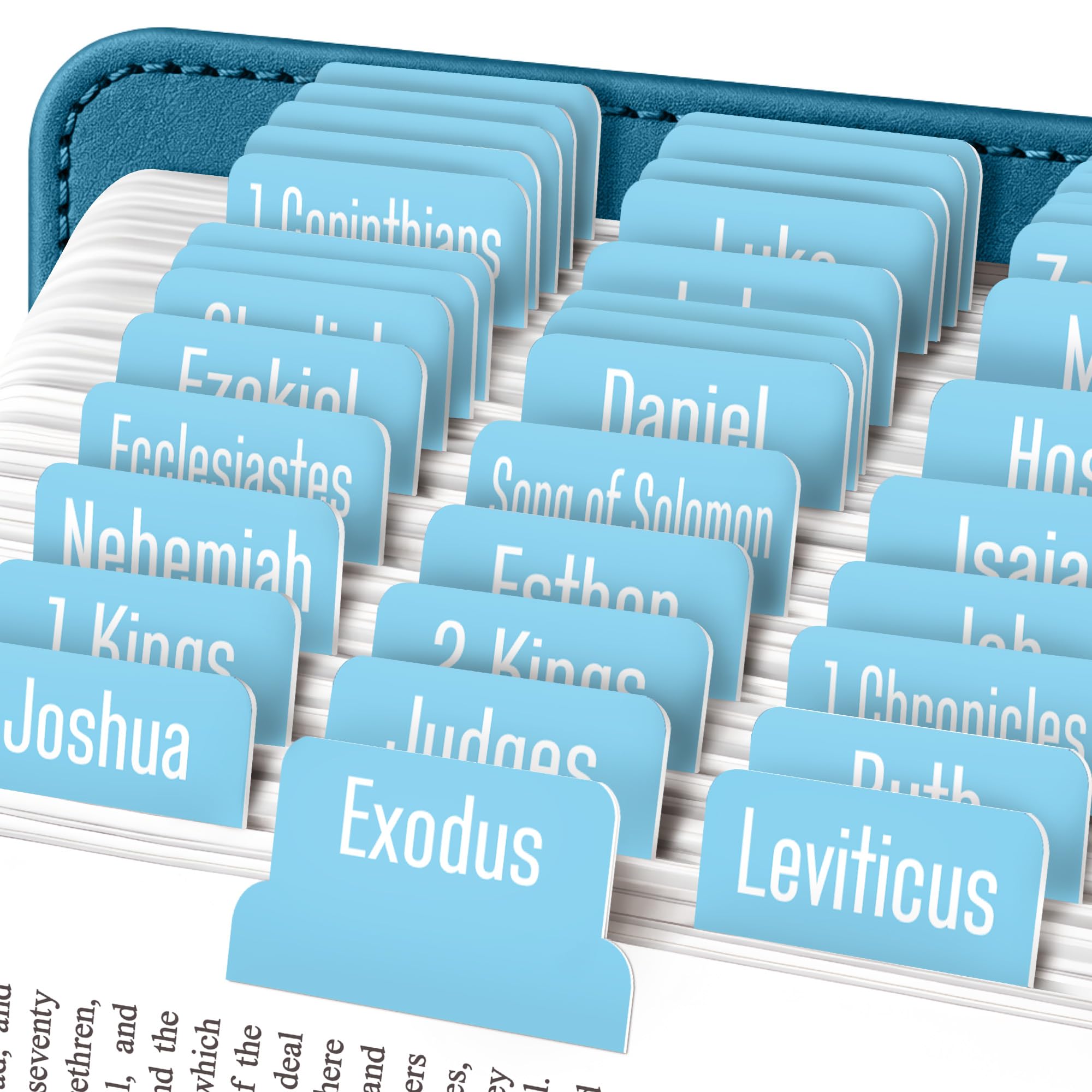 EssexWares - Baby Blue Bible Tabs for Old and New Testament, 80 Large Print Tabs for Bible Study, Water-Resistant and Durable Index Tabs for Women and Men - 1.7" Wide