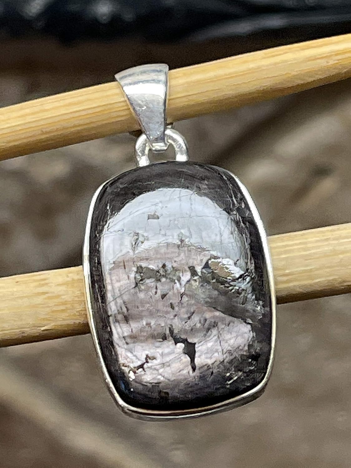 Natural Hypersthene 925 Solid Sterling Silver Pendant 30mm - Image 4