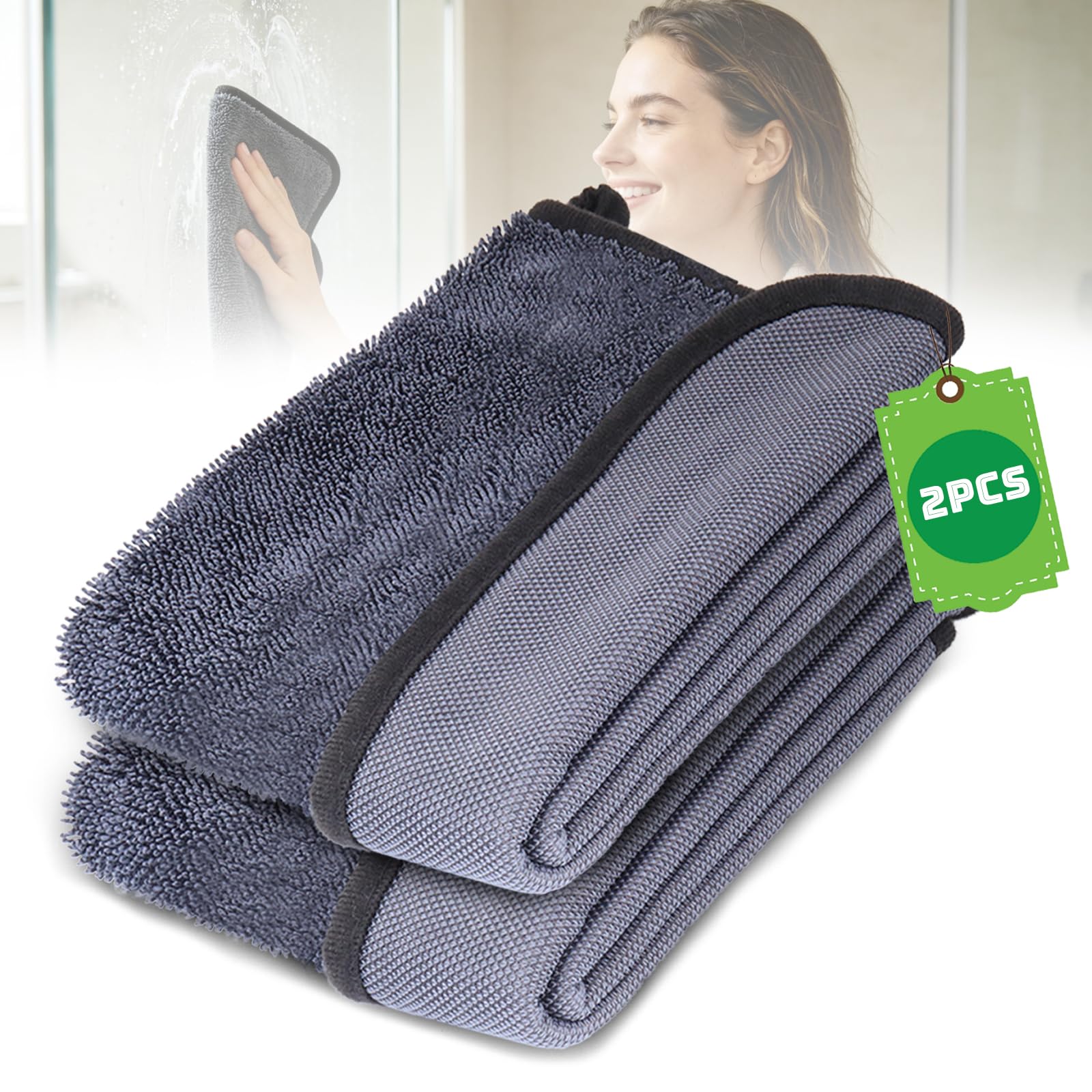 YIGAARUI Magic Cloth-2pcs Super Absorbent Microfiber Bath Wipe Bathroom Magic Cleaning Cloths Microfibre Cleaning Wipe for Removing Water Shiny Twisted Cloth (2)