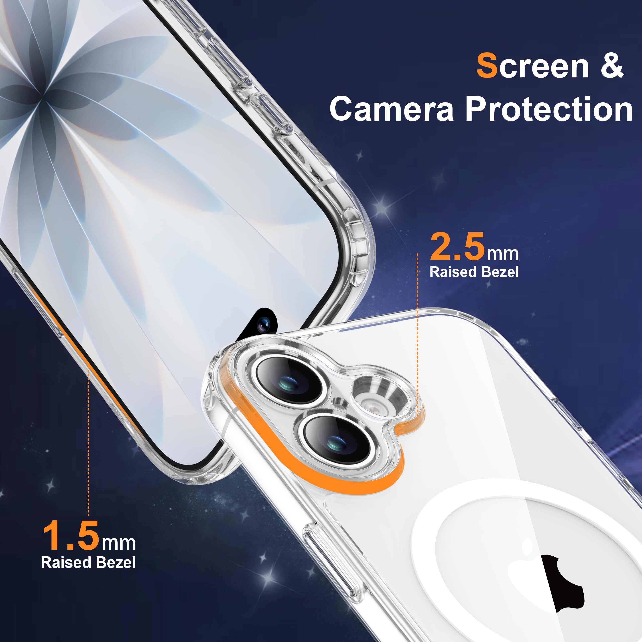 ORETECH Magnetica Cover per iPhone 17 6,3 Pollici con 2 Vetro Temperato, Compatibile con MagSafe, Protezione Completa Della Fotocamera, Anti-Graffio Antiurto Ultra Sottile Hard PC Cover-Trasparente