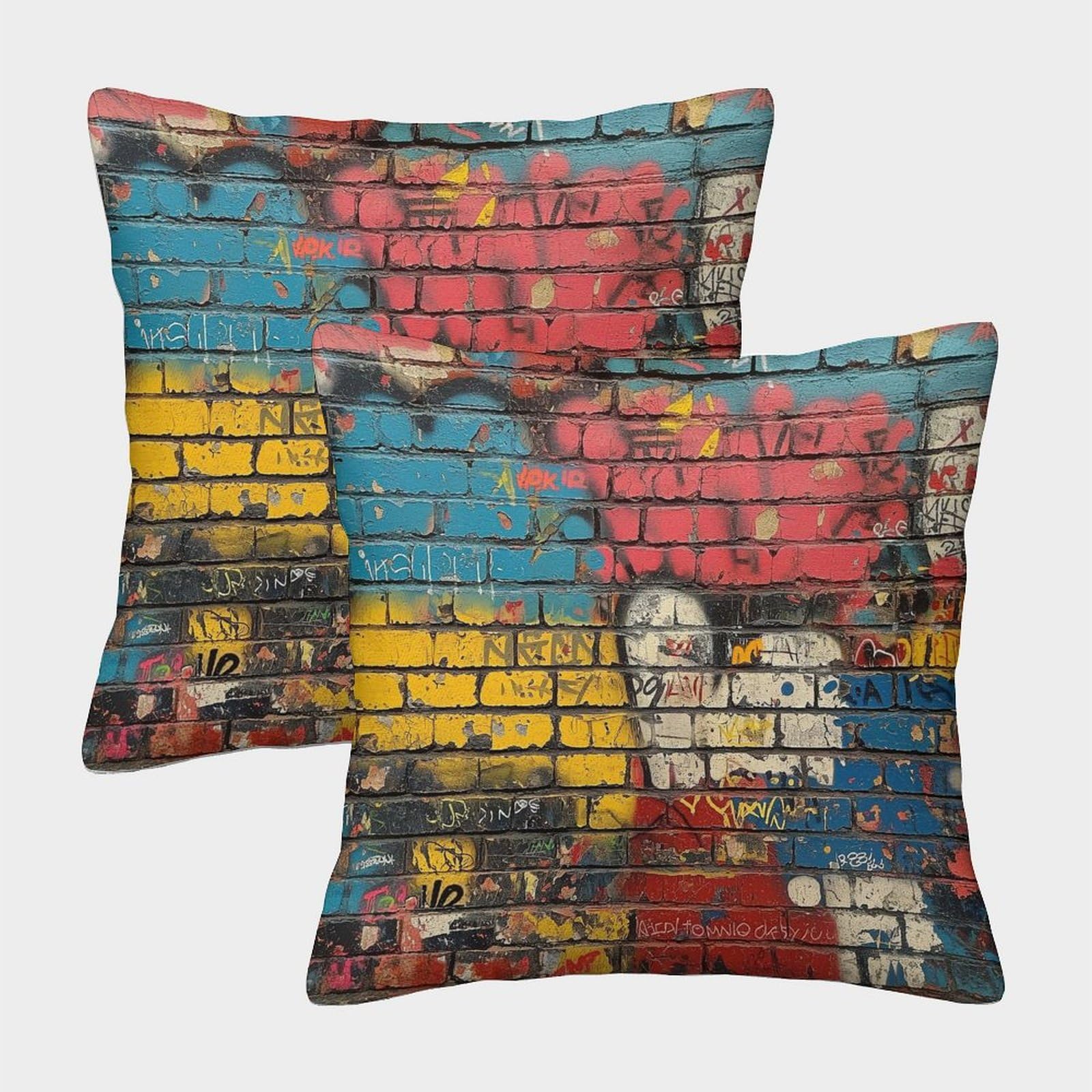 UENDOKRNN Graffiti Cushion Covers Soft Pack of 2 Square Graffiti Wall Throw Pillow ﻿ for Sofa Living Room Garden Outdoor Home Decor 50x50cm