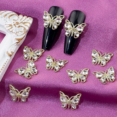 Miniatura 5 de 10 dijes brillantes de mariposa de circón para uñas, aleación 3D, diamantes de imitación de mariposa, mariposas de cristal, dijes de arte de uñas,