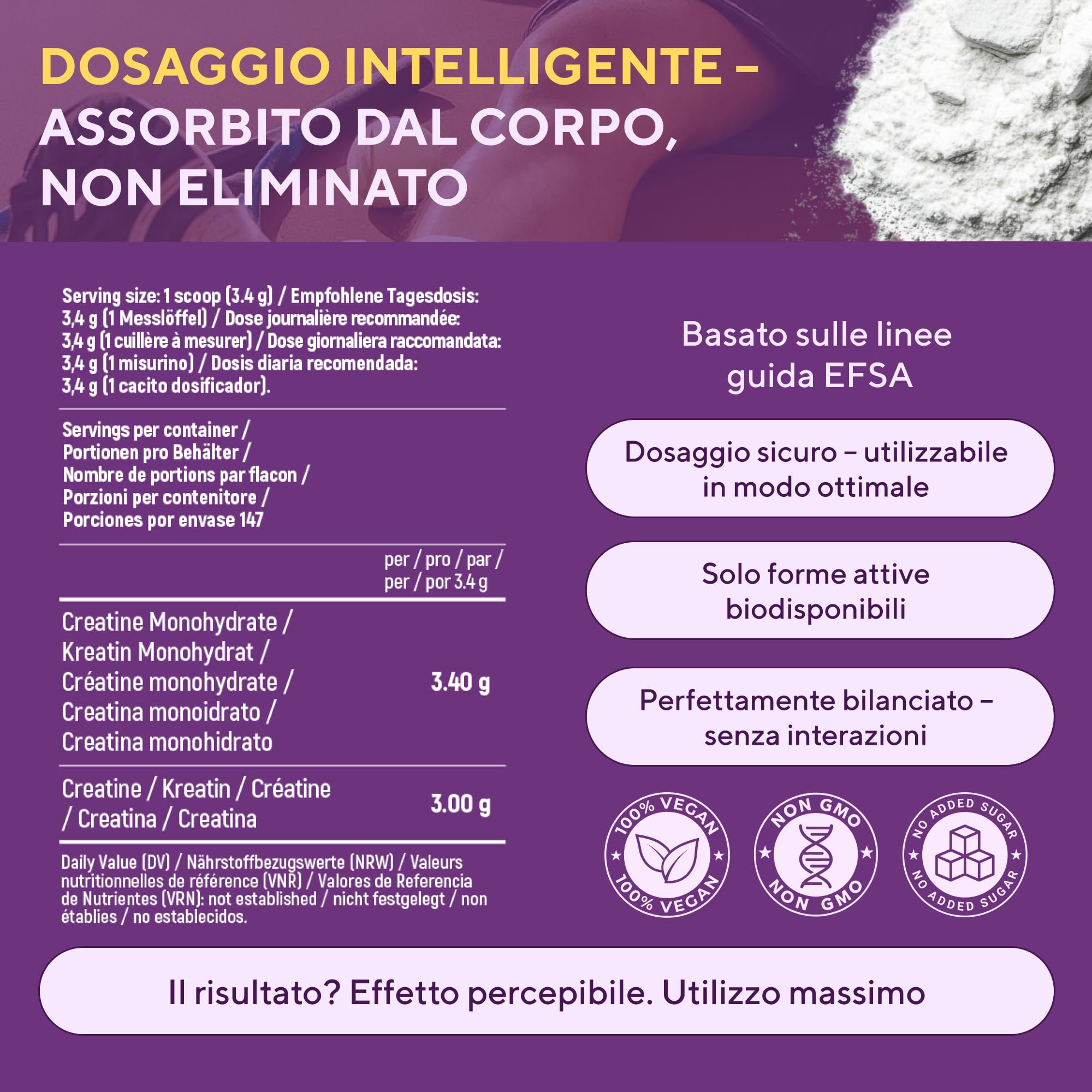 Polvere di Creatina Monoidrato 500 g – 147 Porzioni – 100 % Creatina Monoidrato Pura – Qualità Micronizzata – Vegano, Senza OGM – Integratore Sportivo per Forza, Muscoli & Recupero (1 Pack)