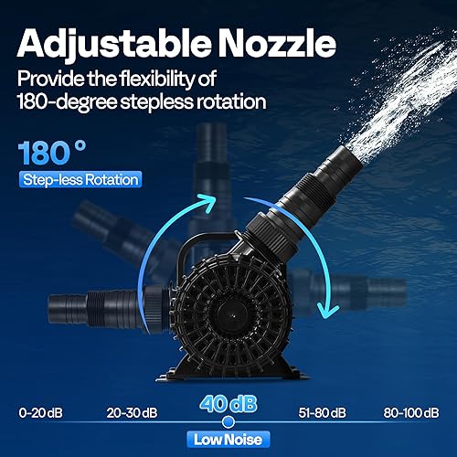 Miniatura 5 de VIVOHOME Bomba de agua sumergible de 220 W 4500 GPH con boquilla ajustable sin costuras de 180  y bolsa de barrera para fuentes de cascada de