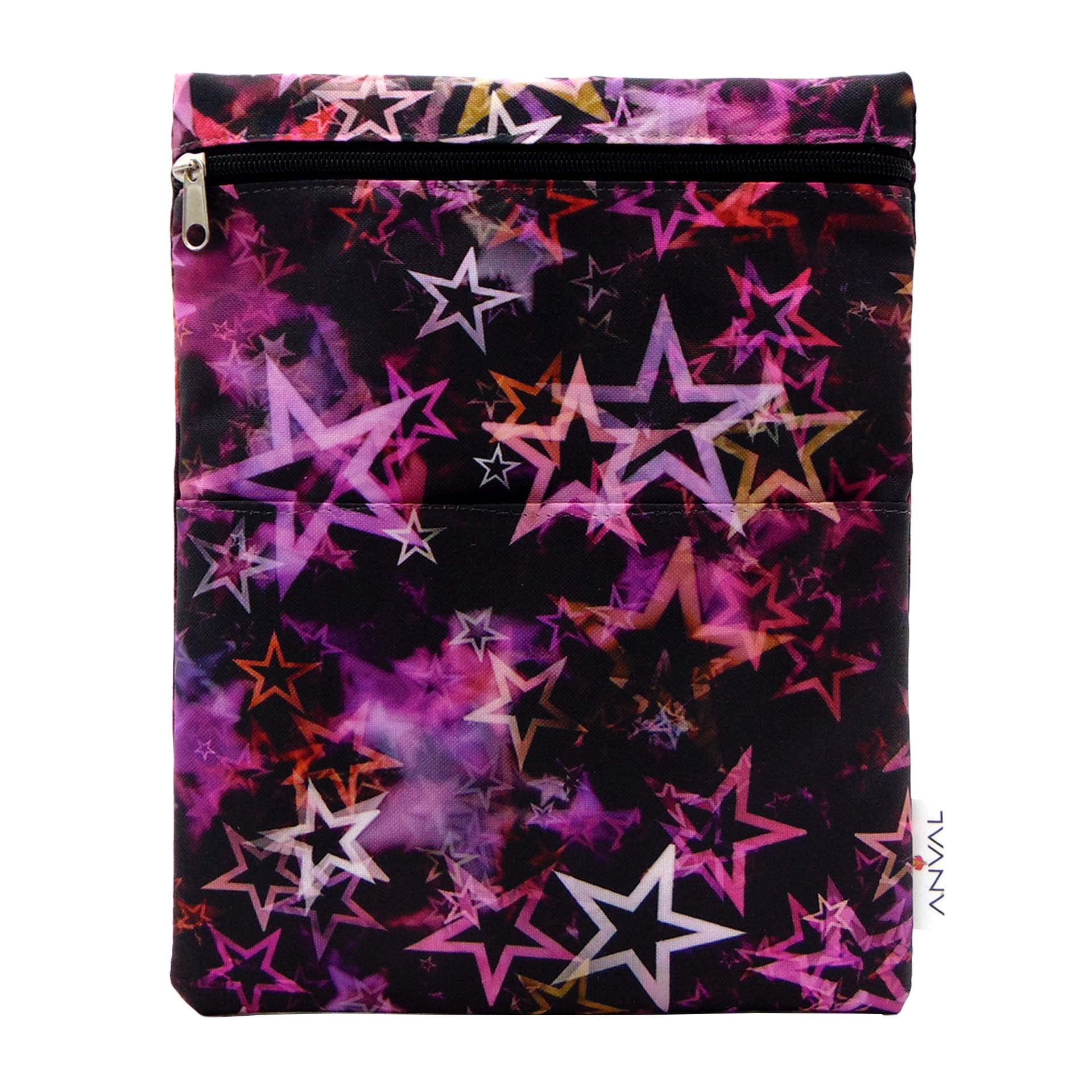 ANVAL Funda para libro, Impermeable, con cremallera, bolsillo exterior - Protección para libros, Adaptable a cualquier grosor, Funda libro papel - Forro libro tela estampada (145)