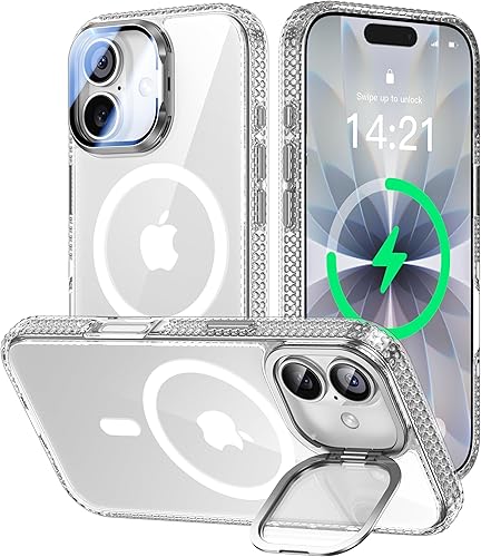 Miniatura 13 de Funda para iPhone 14 Pro de 6.1”, cubierta para cámara con soporte, protector de lente de cámara 9H, compatible con MagSafe, a prueba de golpes de