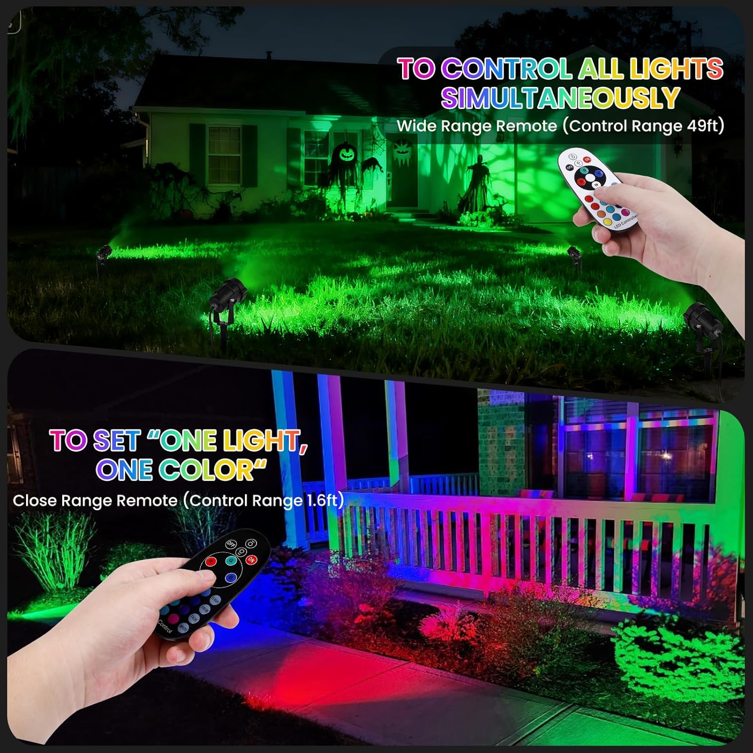 Multi Colored Spotlights Outdoor: RGBW LED Spot Light Plug in 120V Remote Control 16 Color Changing Landscape Light Spot for Lawn Yard Garden Outside Path Tree Holiday Décor, 4 Pack (RGB+Warm White) - Image 3