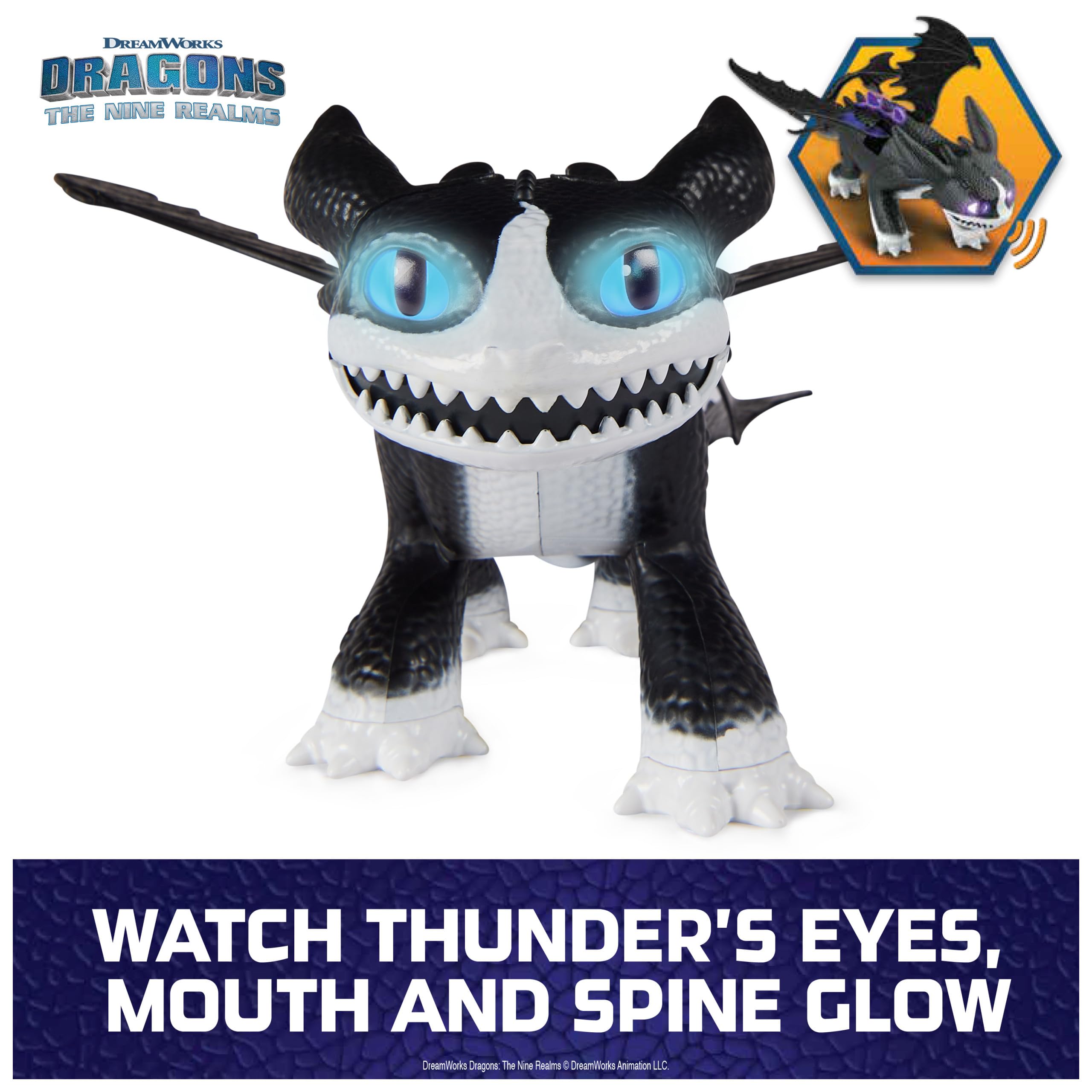 Dragons DreamWorks Interactive Fire and Flight Thunder, personaggio di Thunder, con effetti di luce e rumore, 30,4 cm, giocattolo per bambini dai 4 anni in su