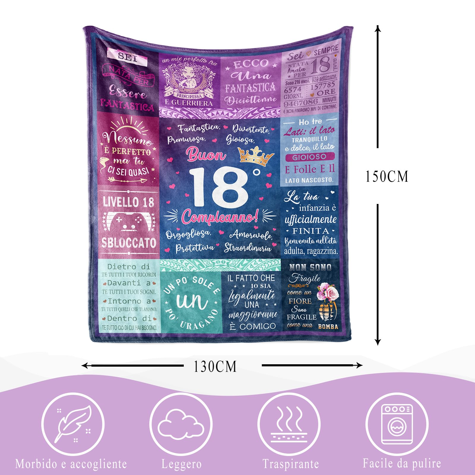 18 Anni Compleanno Donna, Regalo Donna 18 Anni, Buon 18° Compleanno, Regalo Di Compleanno Migliore Amica/Figlia/Sorella, Idee Regalo Compleanno, Laurea,Natale per Ragazza, Regalo 18 Coperta 130x150CM