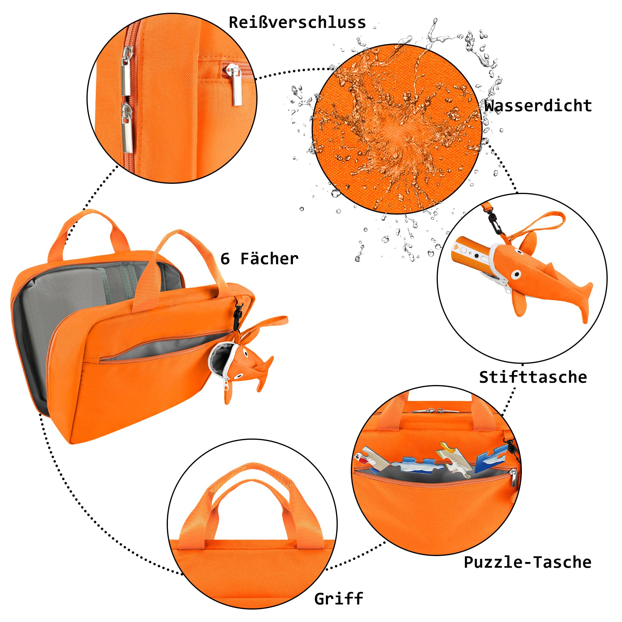 Annmore Tasche für Tiptoi Stift und Tiptoi Bücher Starterset, mit Tragbares Hai Hülle für Tiptoi Stift, Platz für 10 bis zu 12 Bücher, Transporttasche für Tiptoi Puzzle und Zubehör, Orange