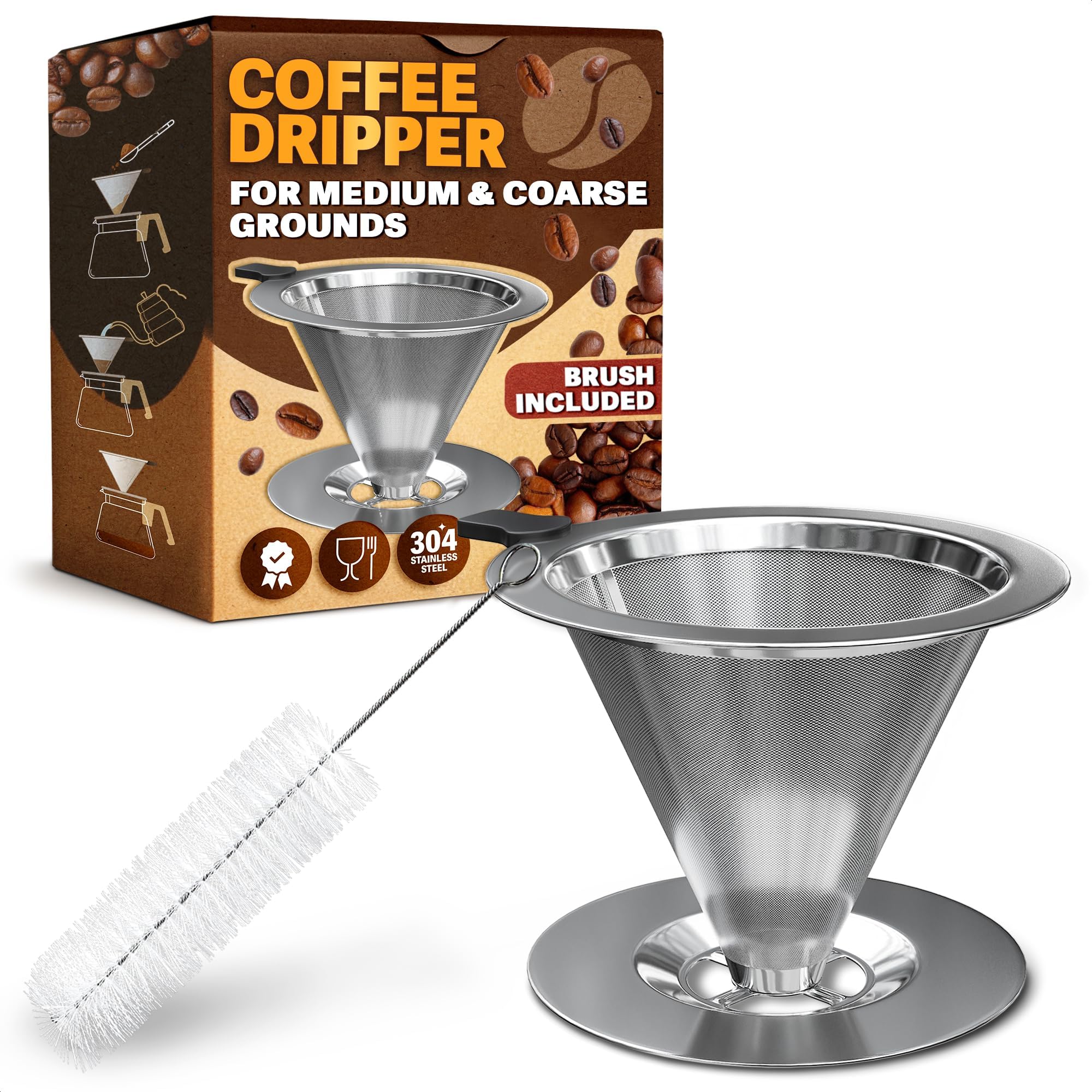 Stainless Steel Pour Over Coffee Dripper, 3.18 x 4.48 Inch (Silver)