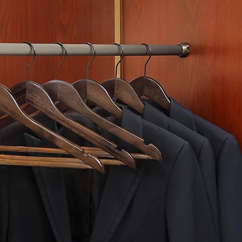Miniatura 7 de TOPIA HANGER Perchas de madera resistentes con acabado retro suave, perchas de madera de calidad boutique, barra de pantalones de goma
