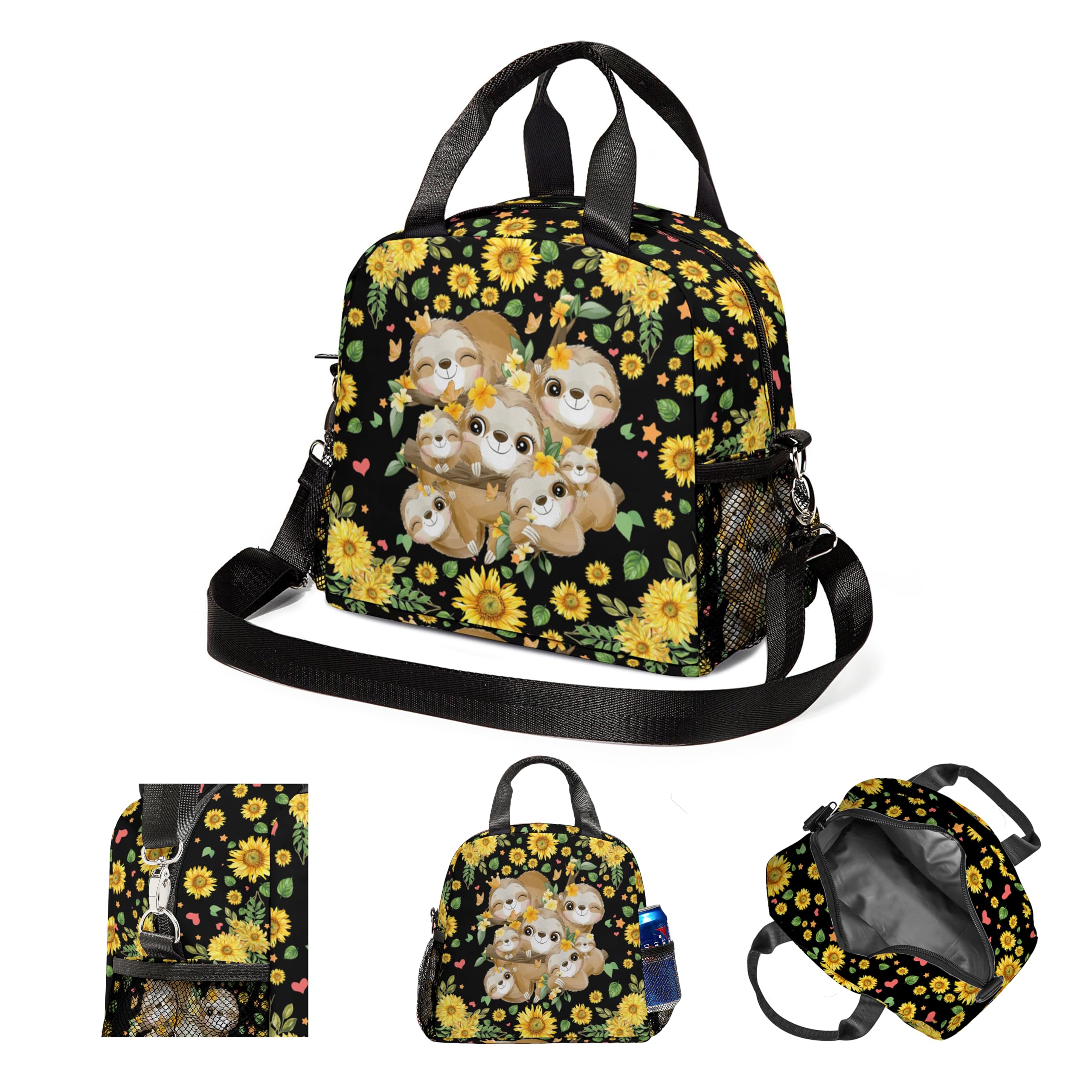 WLRUEZN Sloth Lunch Bag Reusable Insulated Lunch Box Large Capacity Meal Tote for Kids Women Men Cooler Bag Waterproof Adjustable Shoulder Strap Lunch