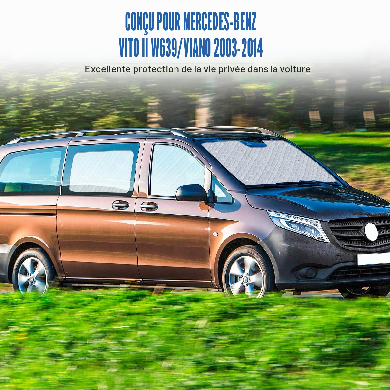 7 Pièces Tapis Thermique Voiture Remplacement pour Mercedes-Benz VITO W639 / Viano 2003–2014 Livré avec 30 Ventouses, Protection Solaire Pare-Brise, Ensemble de Pare-Soleil Pliable, Doublure Noire | Lot de 7 pare-soleil pour pare-brise avant, protection c