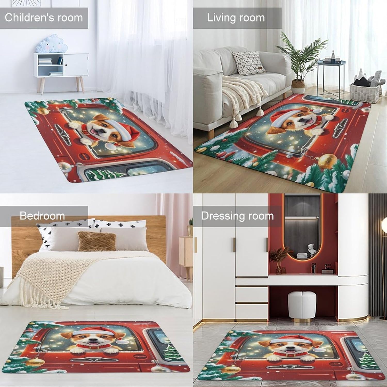 Red Truck Puppy Carpet for Living Room,Washable Dining Room Non-Slip Under Table Rug 40“x60”Large Rugs Lndoor Home Decoration Stain Resistant Carpet for Bedroom