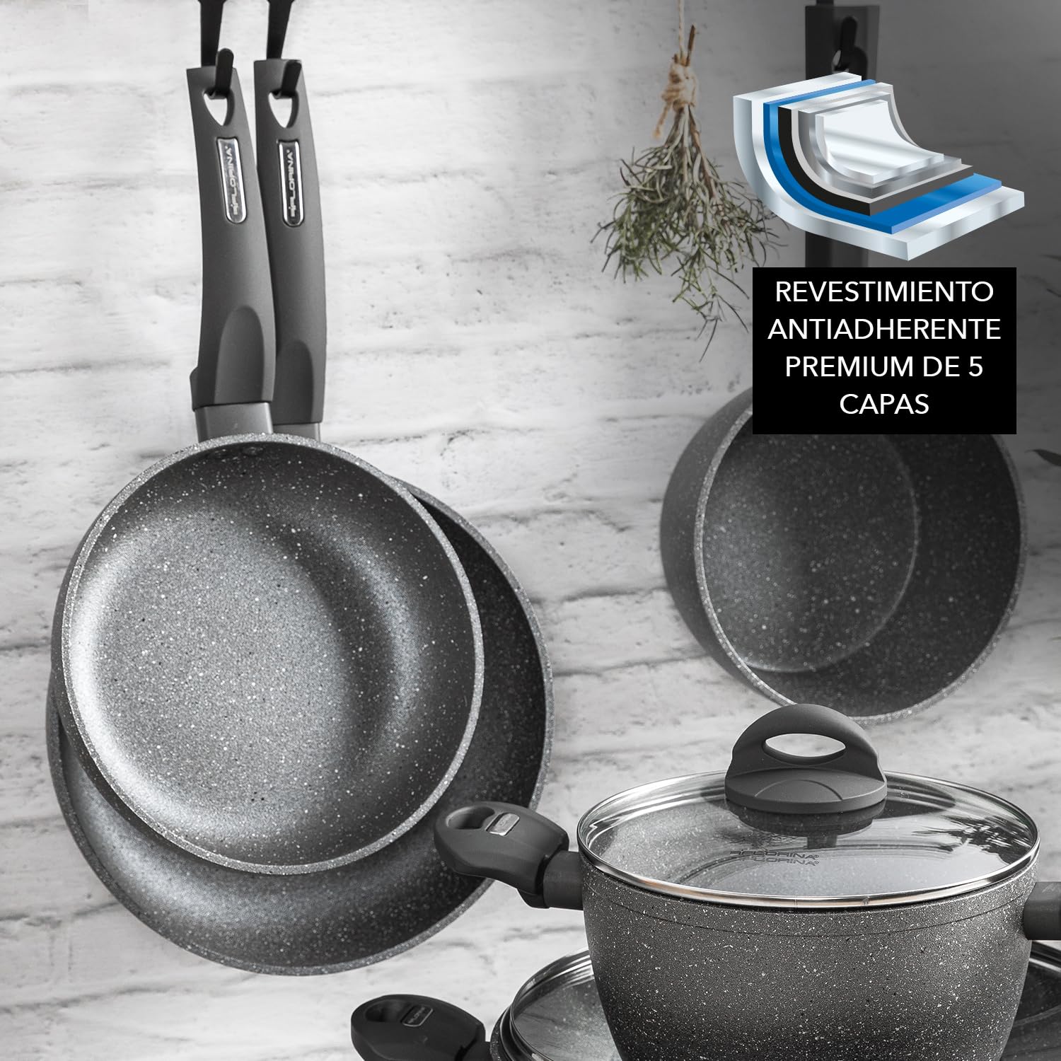 Florina - Sartén de aluminio LAVA STONE | 30 cm de diámetro | Sartén honda | Sartén universal con revestimiento antiadherente | Apta para cocina de inducción, cocina de gas y cocina eléctrica (Gris)