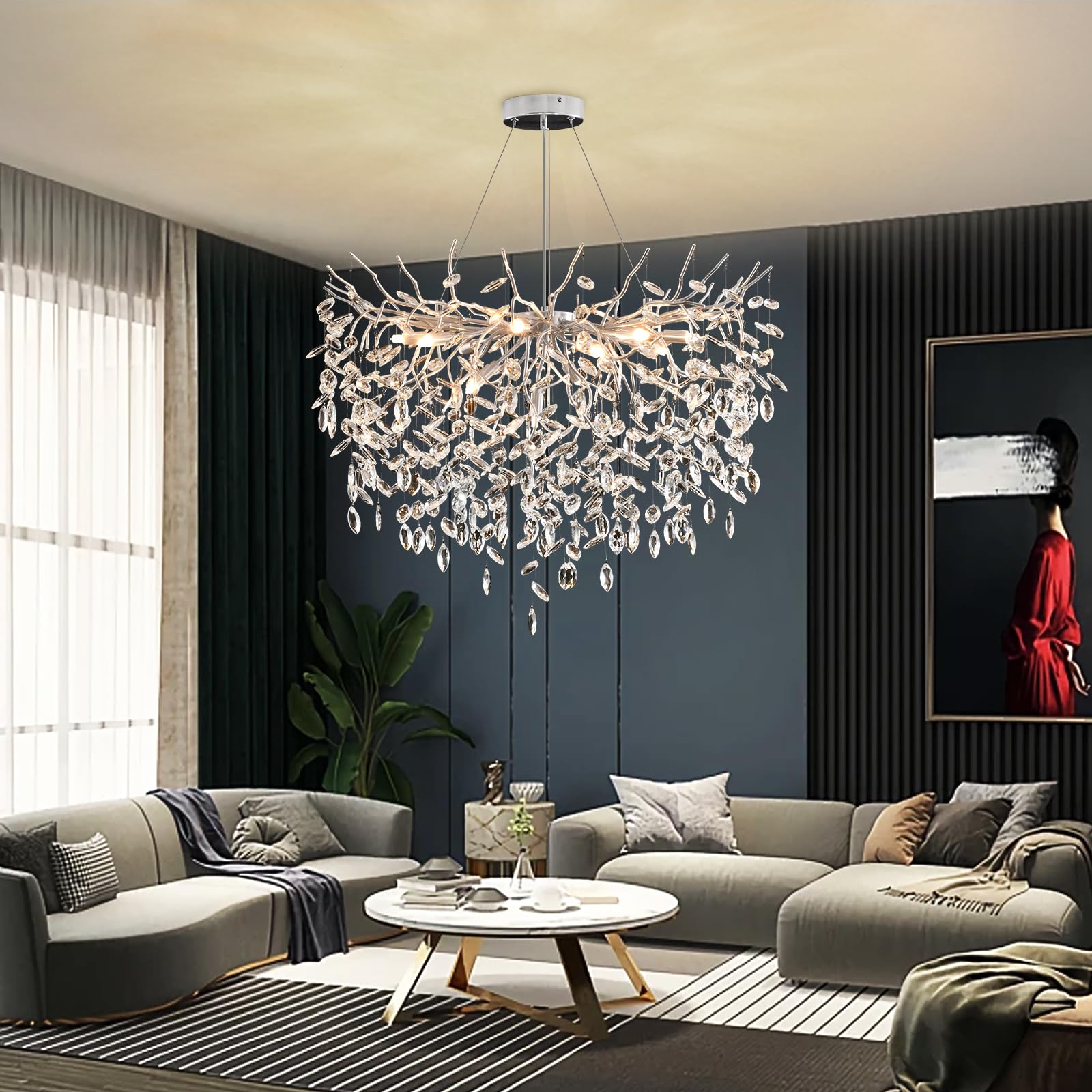 AHXIAOZN Lustre en Cristal Moderne, Luxe Chandelier en Cristal Moderne Pendentif pour salle à manger, cuisine, salon, chambre, couloir